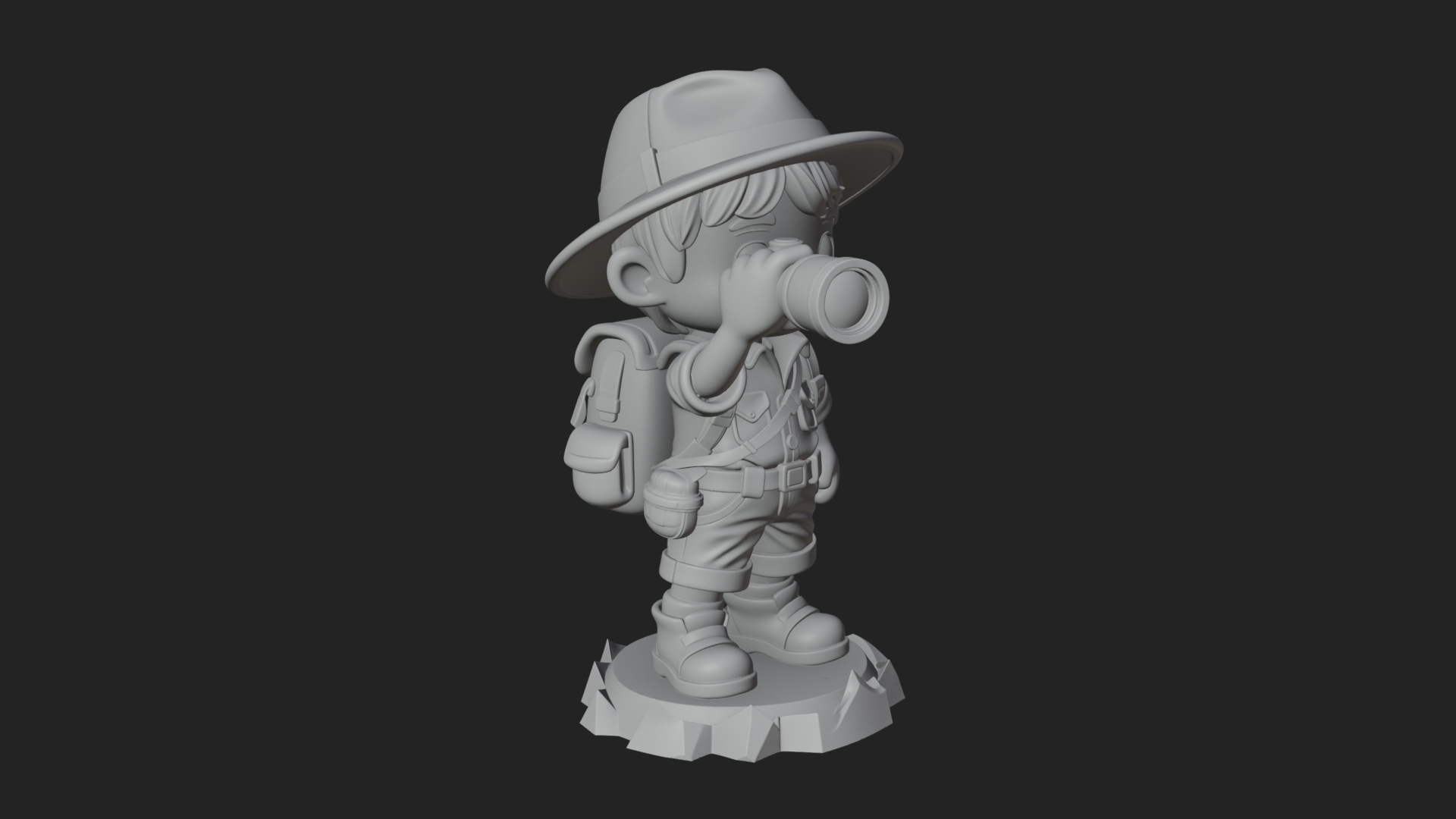 Chibi Safari Explorer Statue Design 2 3D Print Model 3D Model