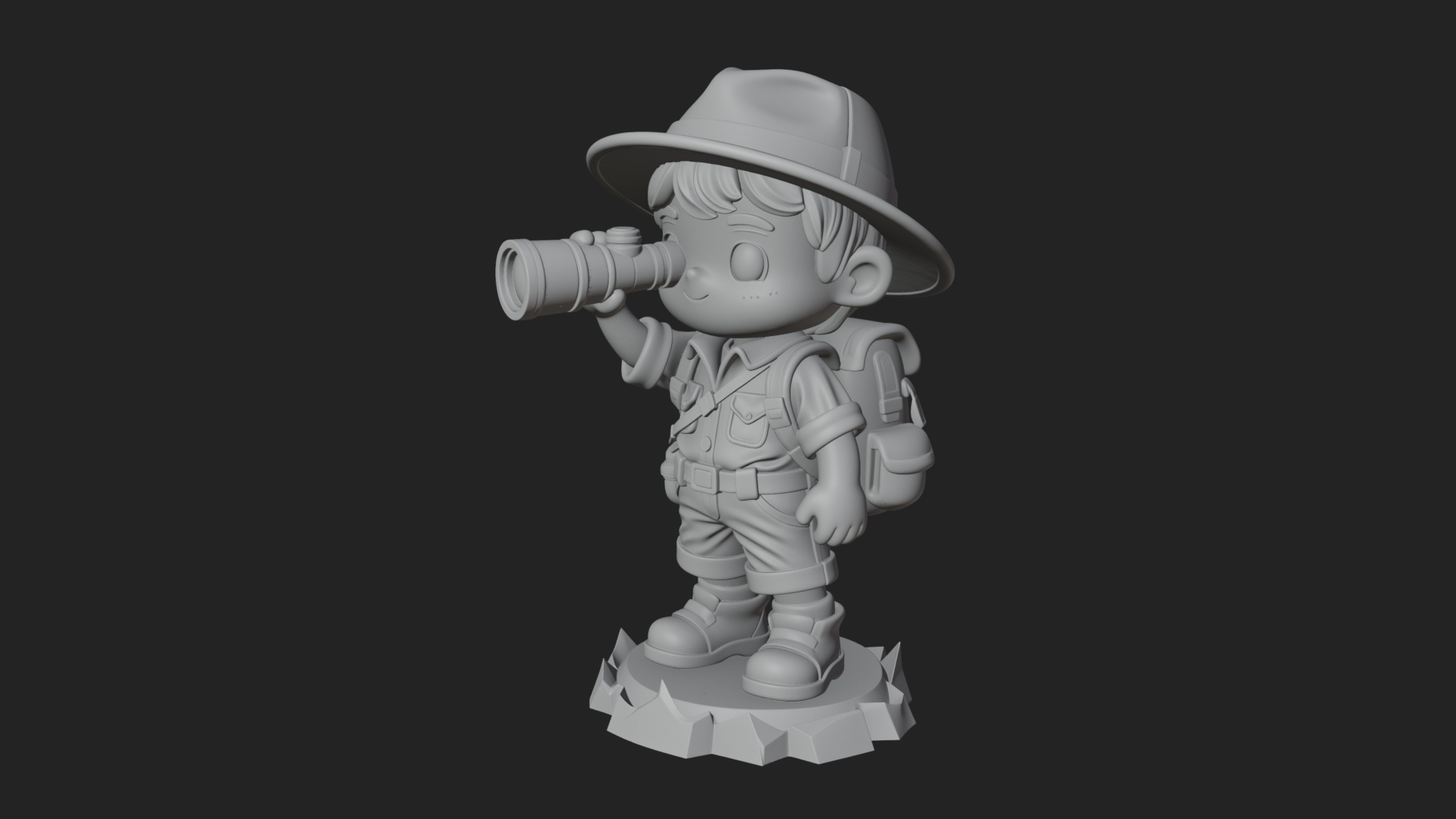 Chibi Safari Explorer Statue Design 2 3D Print Model 3D Model