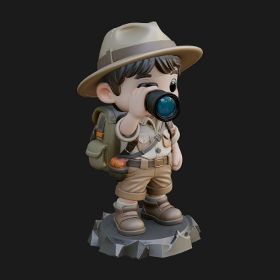 Chibi Safari Explorer Statue Design 2 3D Print Model