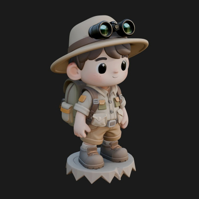Chibi Safari Explorer Statue Design 4 3D Print Model