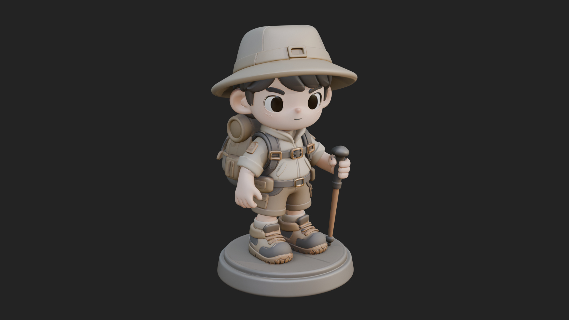 Chibi Safari Explorer Statue Design 5 3D Print Model 3D Model