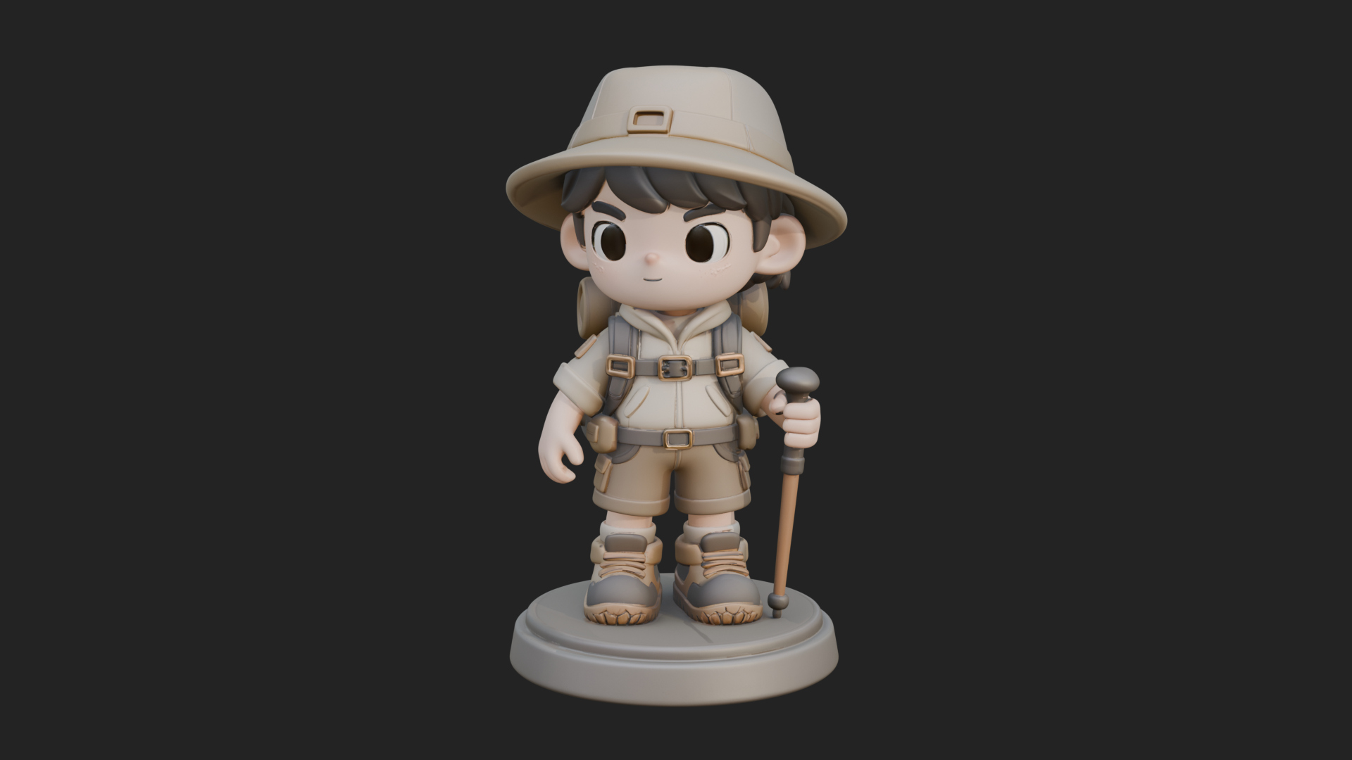 Chibi Safari Explorer Statue Design 5 3D Print Model 3D Model