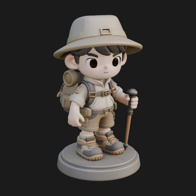 Chibi Safari Explorer Statue Design 5 3D Print Model