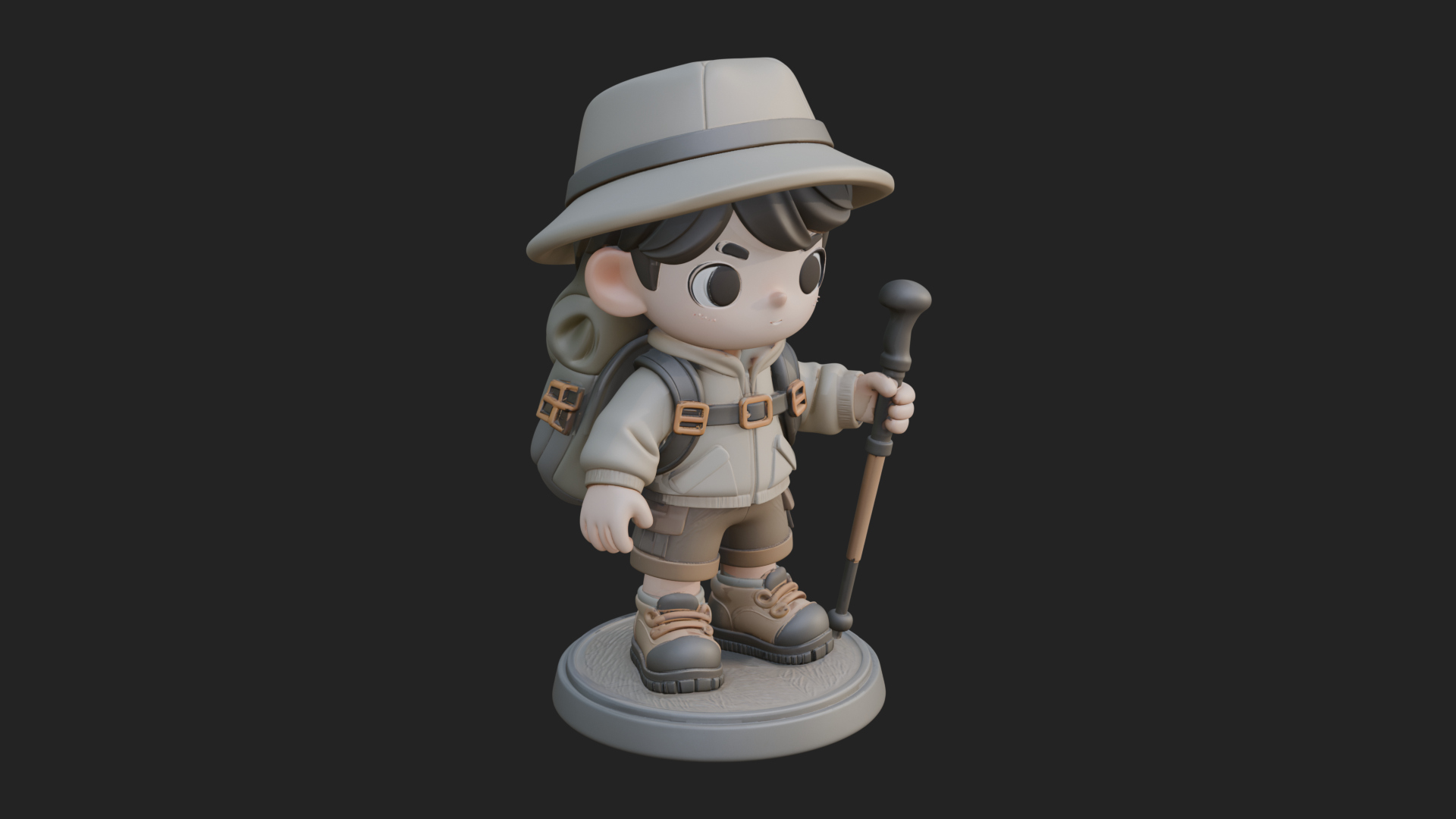 Chibi Safari Explorer Statue Design 6 3D Print Model 3D Model