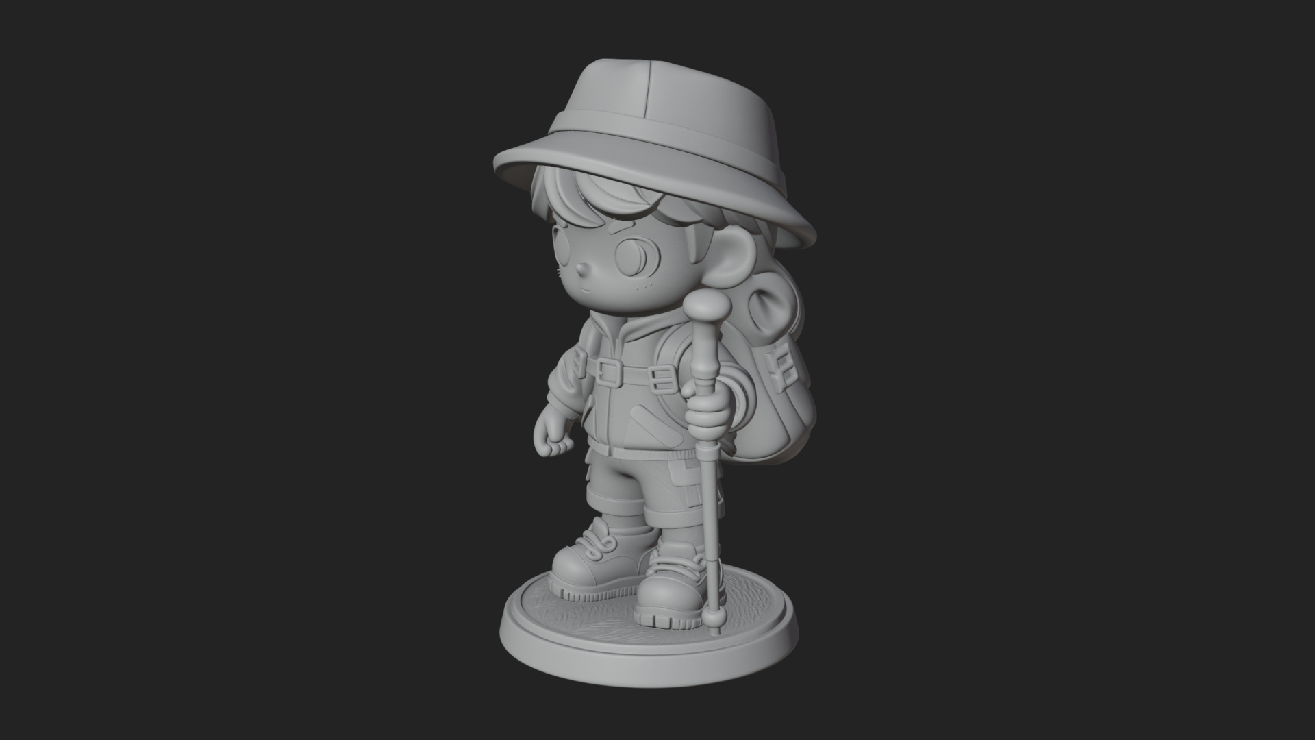 Chibi Safari Explorer Statue Design 6 3D Print Model 3D Model