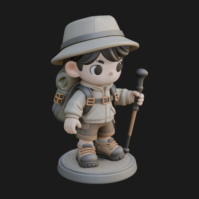 Chibi Safari Explorer Statue Design 6 3D Print Model