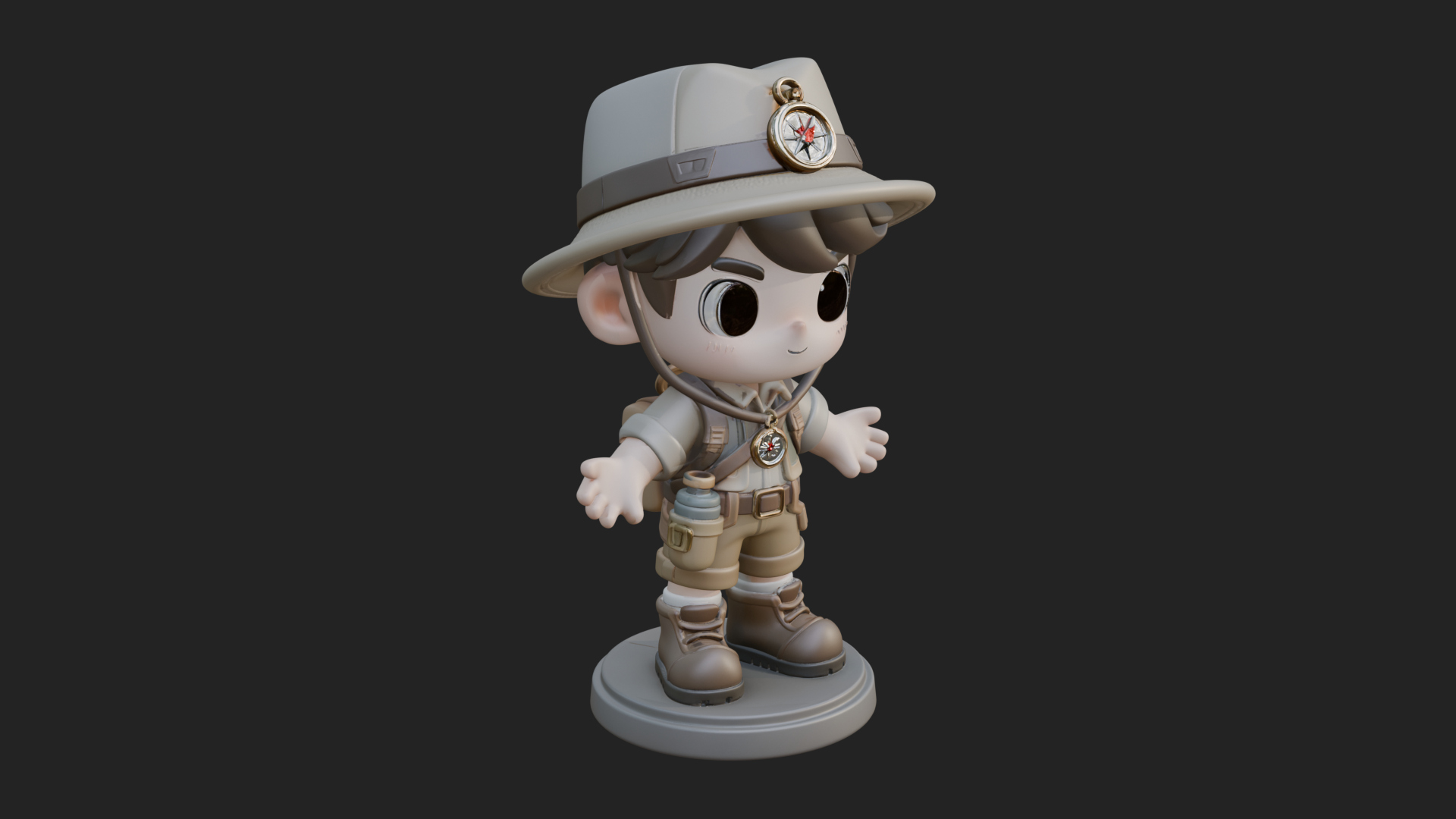 Chibi Safari Explorer Statue Design 9 3D Print Model 3D Model