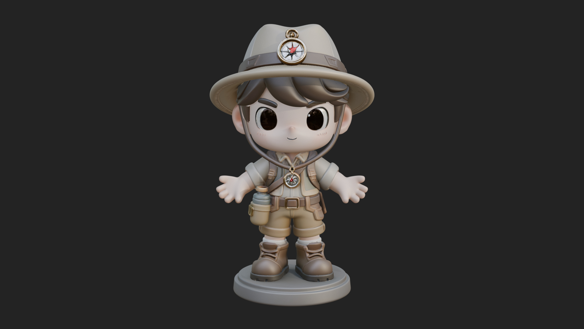 Chibi Safari Explorer Statue Design 9 3D Print Model 3D Model