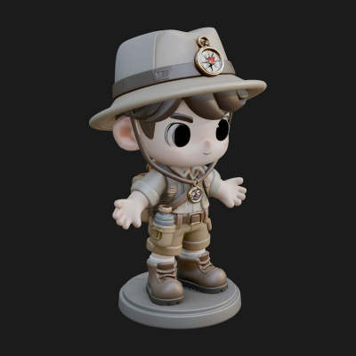 Chibi Safari Explorer Statue Design 9 3D Print Model