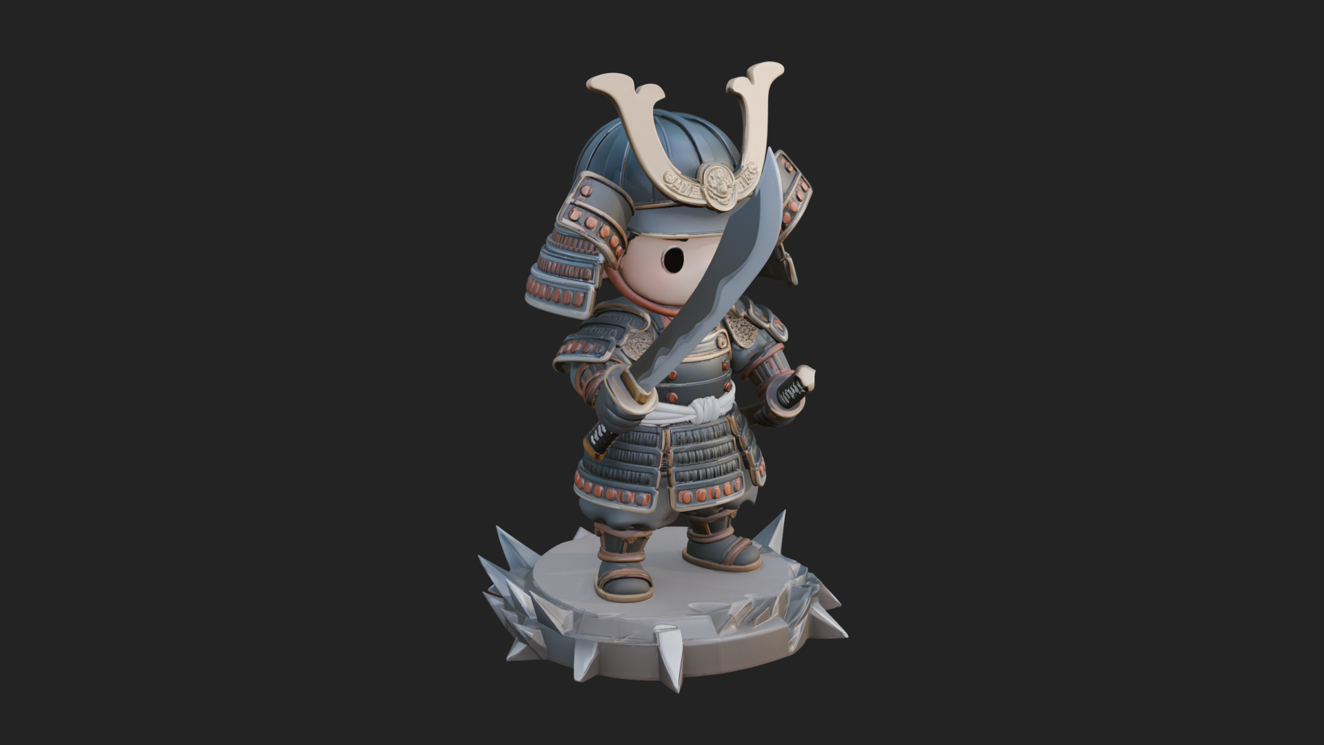 Chibi Samurai Warrior Statue Design 1 3D Print Model 3D Model
