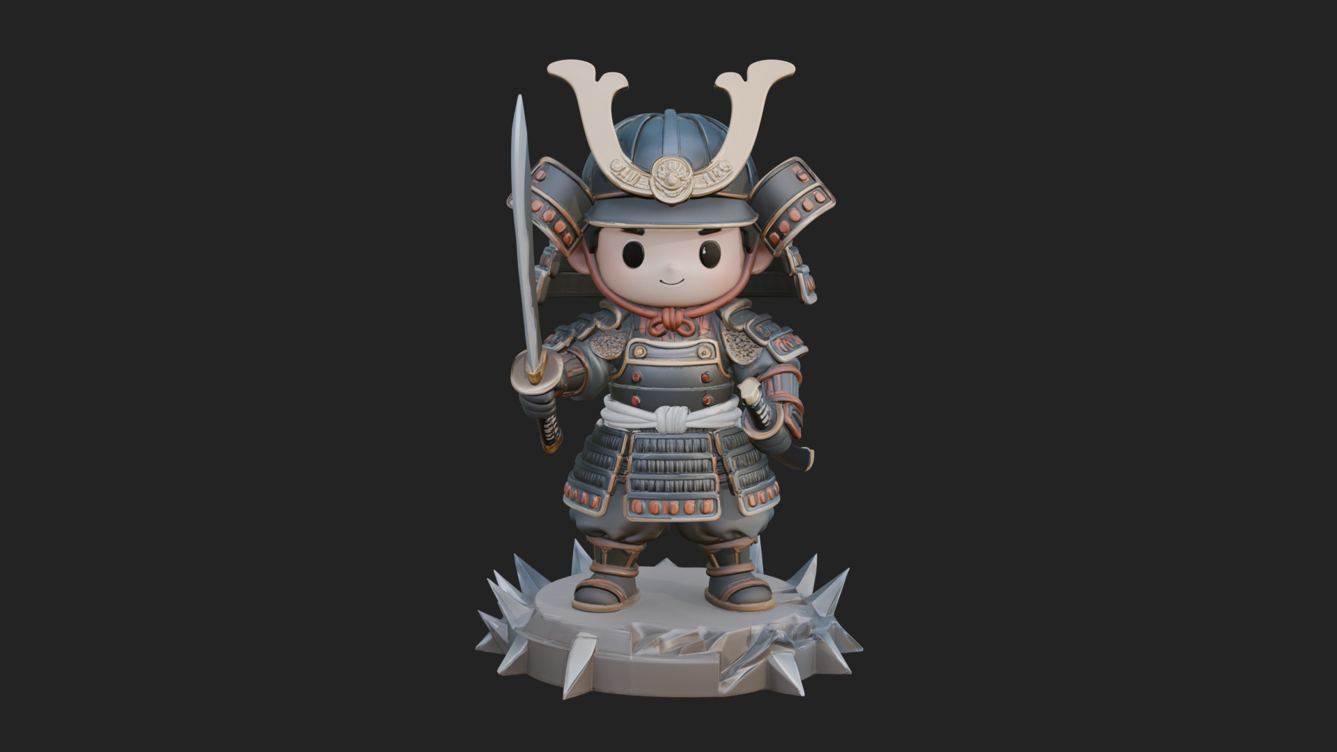 Chibi Samurai Warrior Statue Design 1 3D Print Model 3D Model
