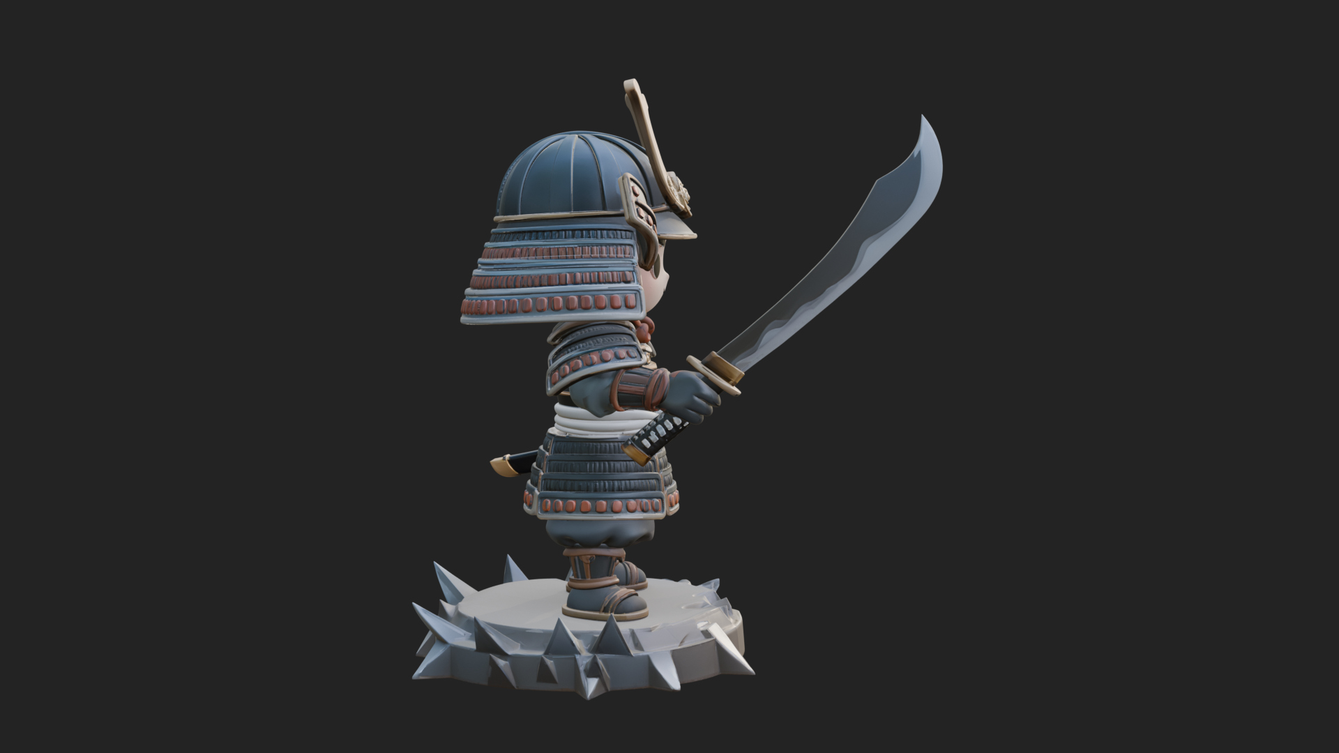 Chibi Samurai Warrior Statue Design 1 3D Print Model 3D Model