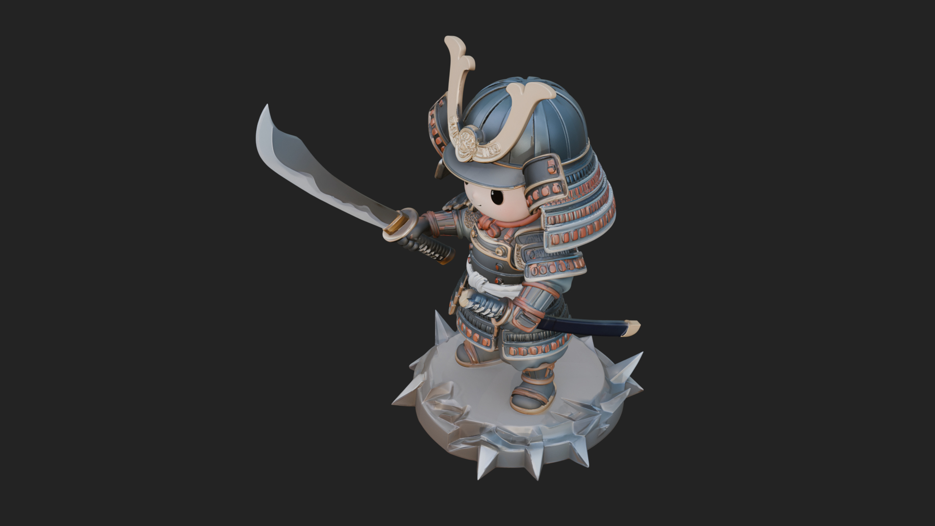 Chibi Samurai Warrior Statue Design 1 3D Print Model 3D Model