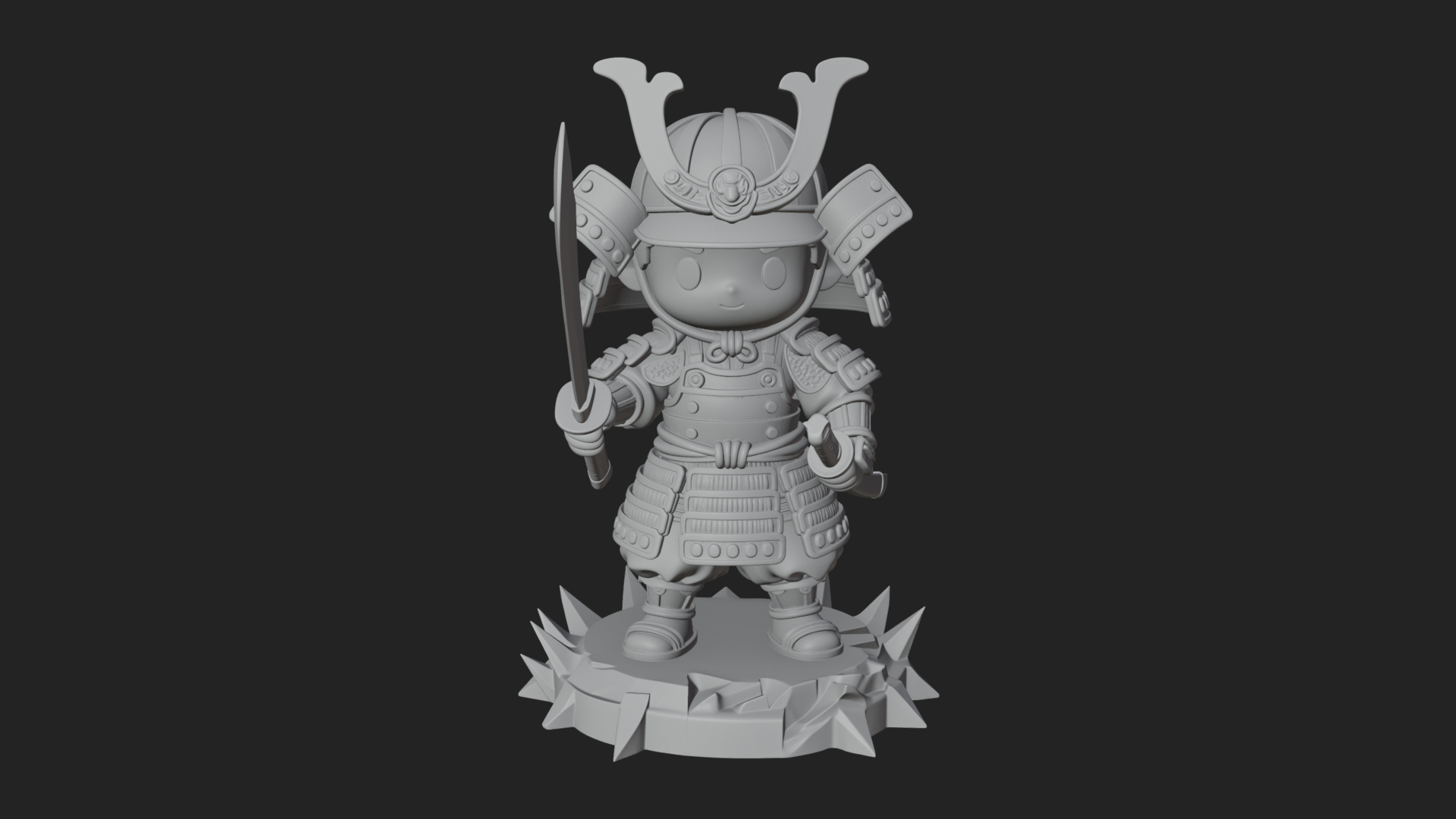 Chibi Samurai Warrior Statue Design 1 3D Print Model 3D Model