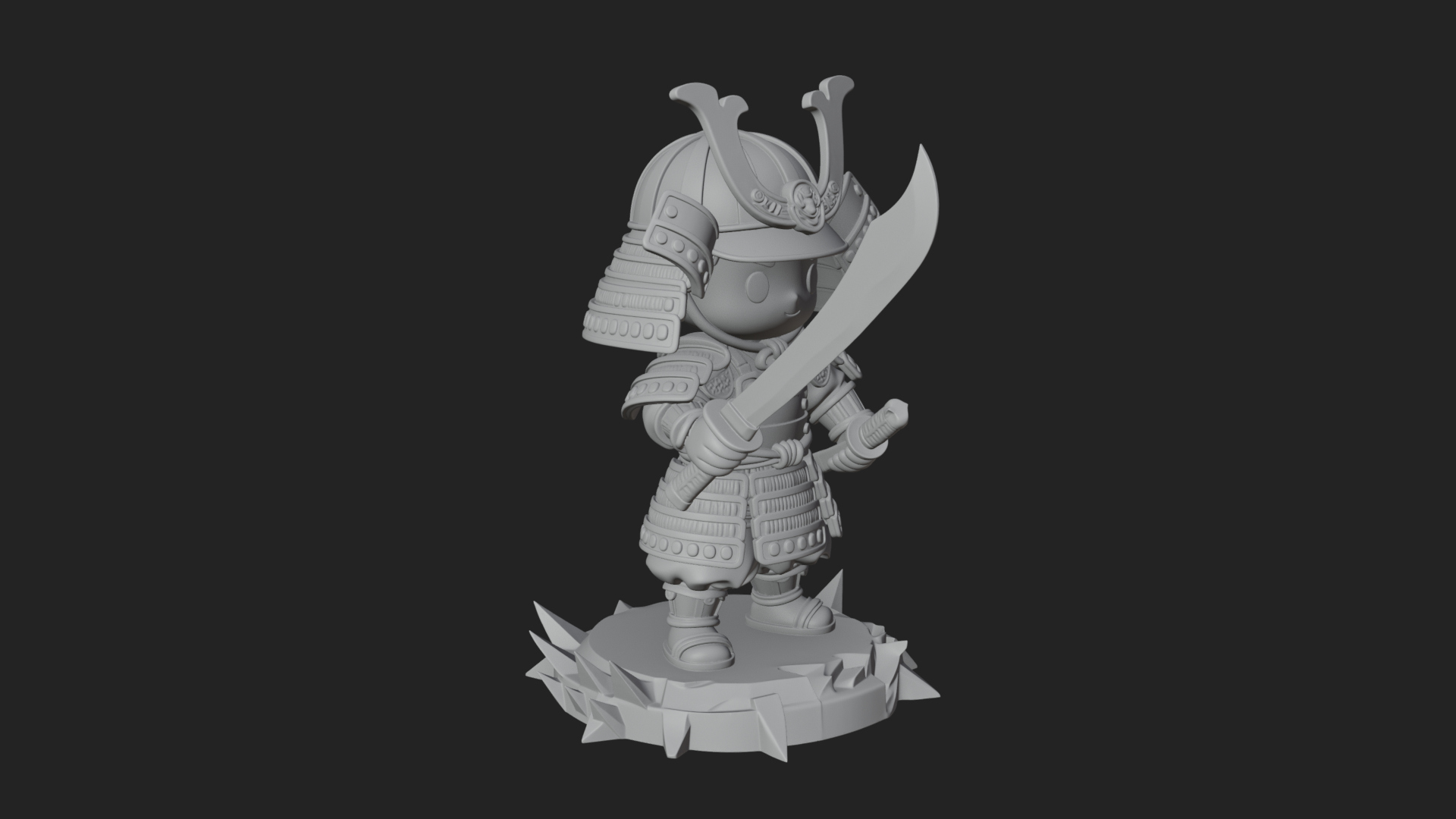 Chibi Samurai Warrior Statue Design 1 3D Print Model 3D Model