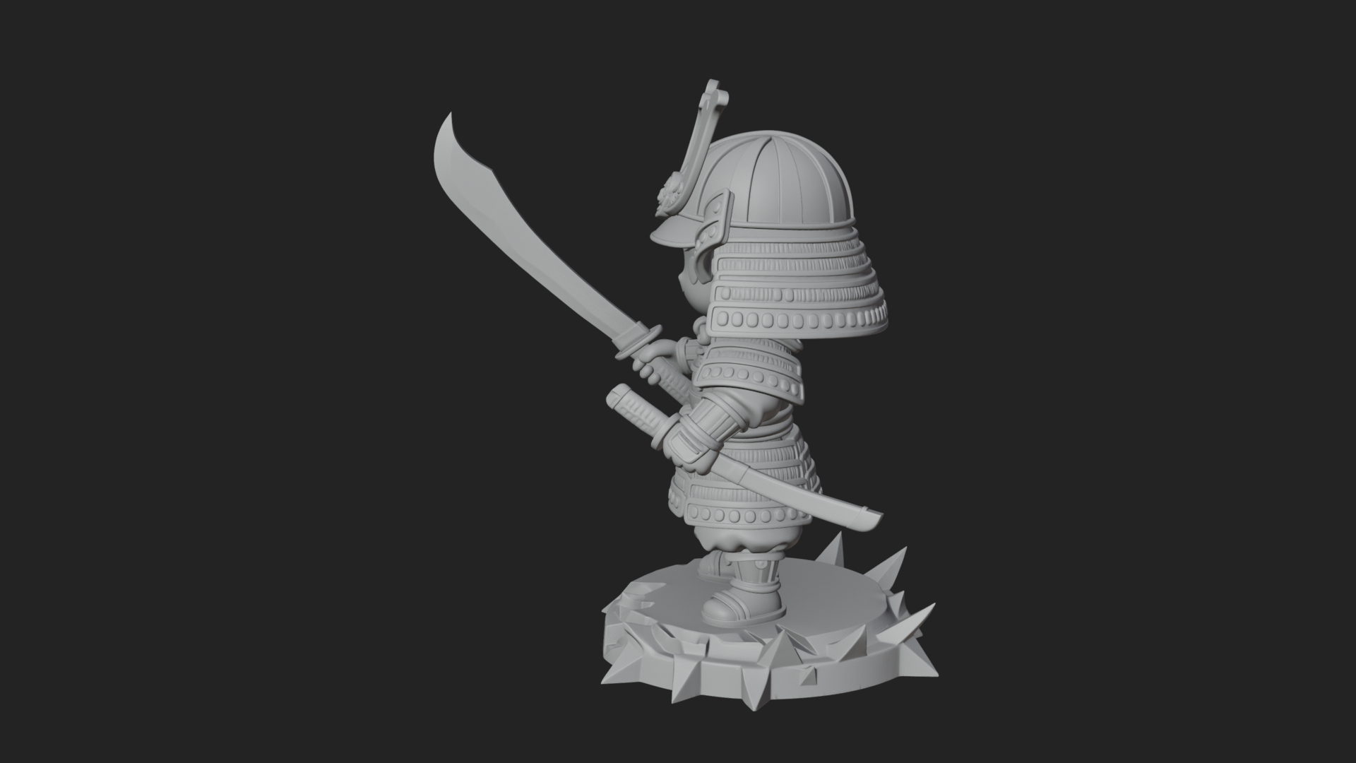 Chibi Samurai Warrior Statue Design 1 3D Print Model 3D Model