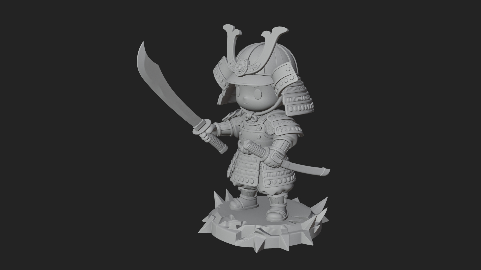 Chibi Samurai Warrior Statue Design 1 3D Print Model 3D Model