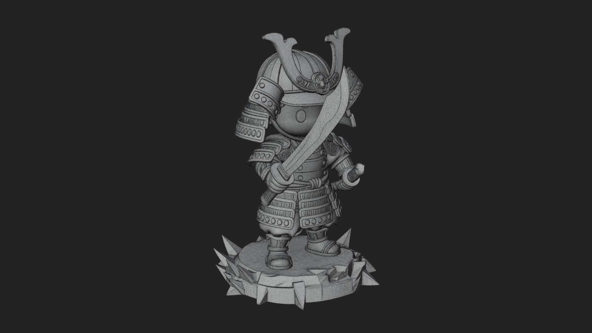 Chibi Samurai Warrior Statue Design 1 3D Print Model 3D Model