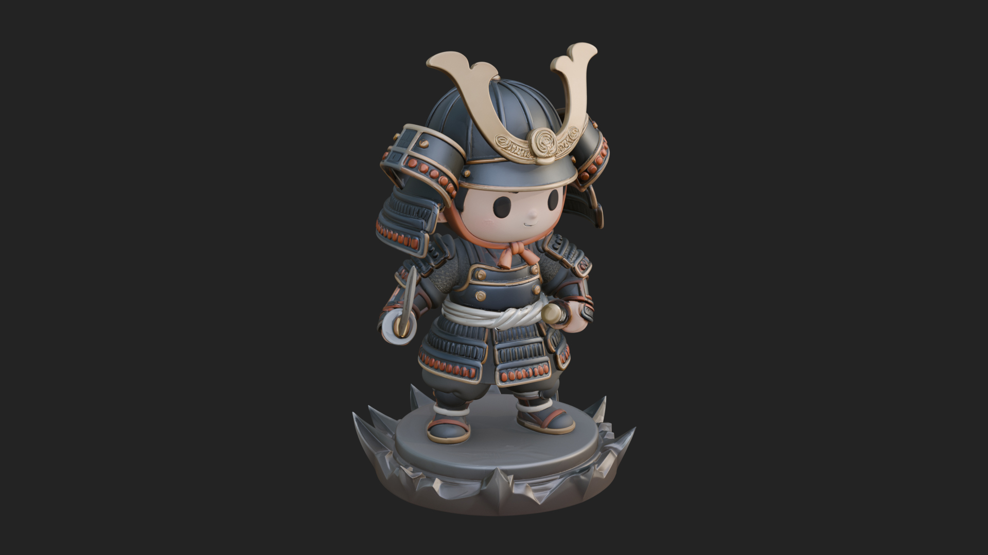Chibi Samurai Warrior Statue Design 2 3D Print Model 3D Model