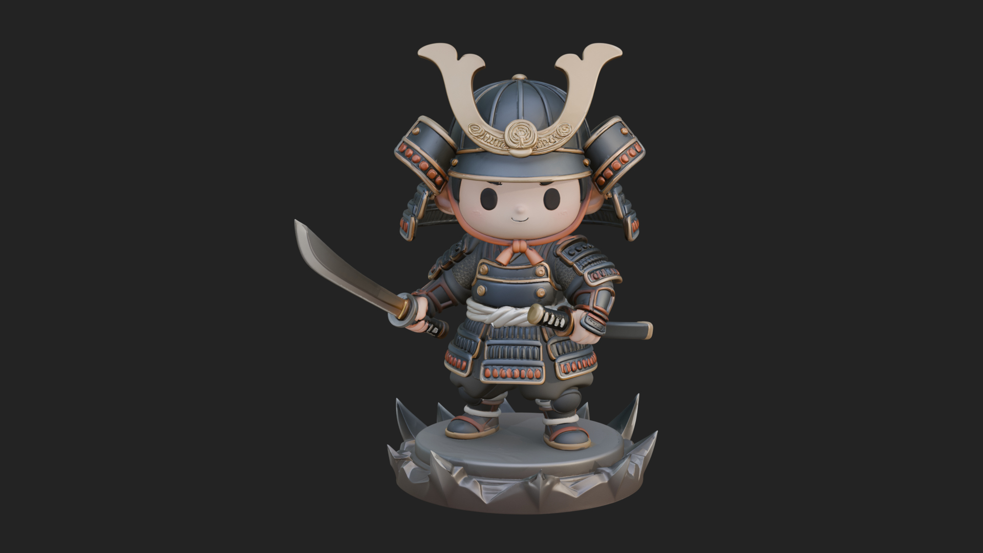Chibi Samurai Warrior Statue Design 2 3D Print Model 3D Model