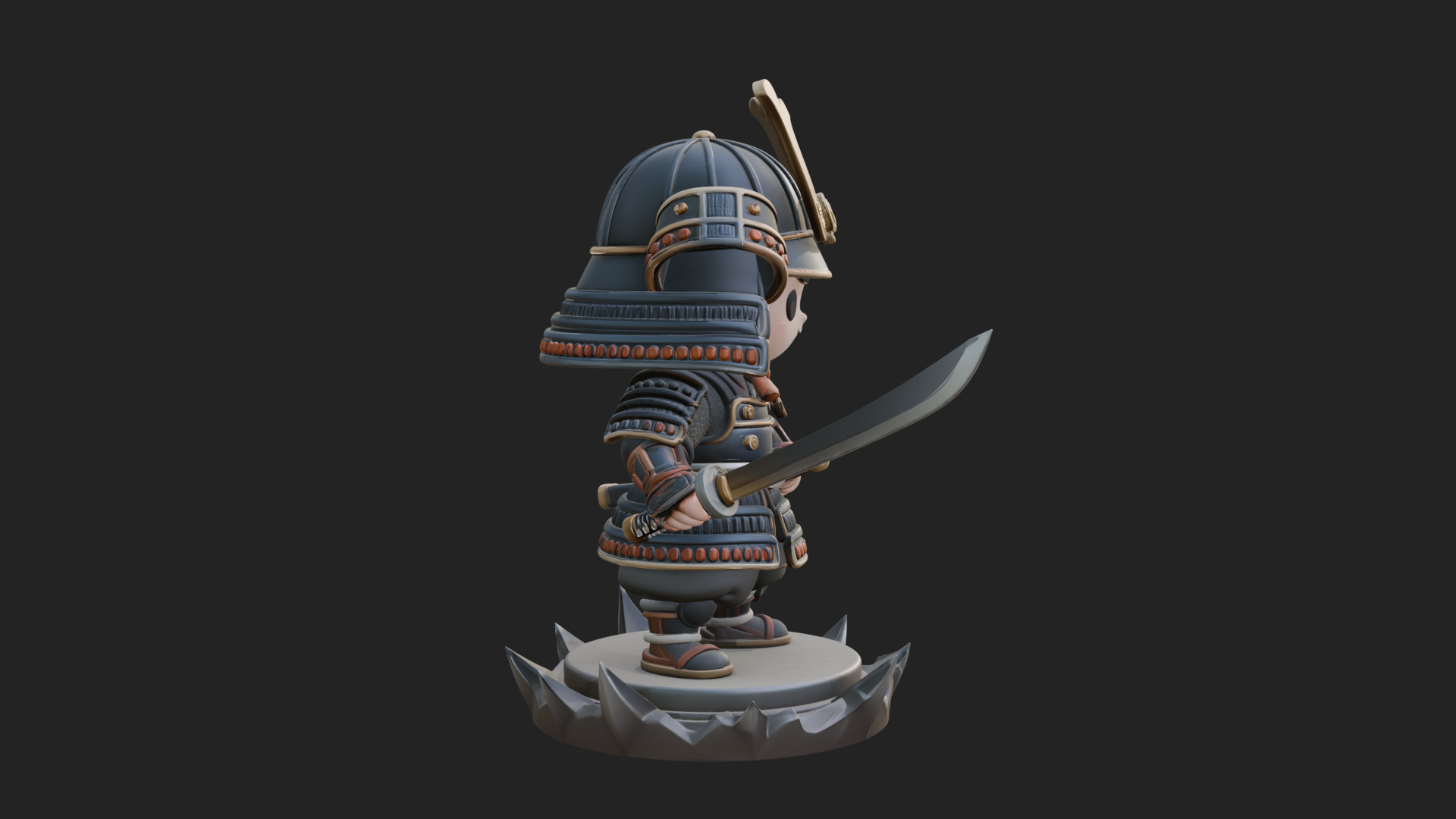 Chibi Samurai Warrior Statue Design 2 3D Print Model 3D Model