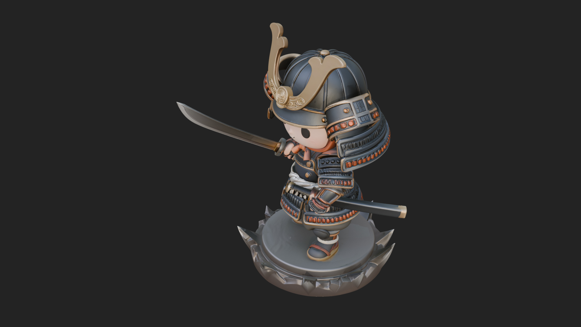 Chibi Samurai Warrior Statue Design 2 3D Print Model 3D Model