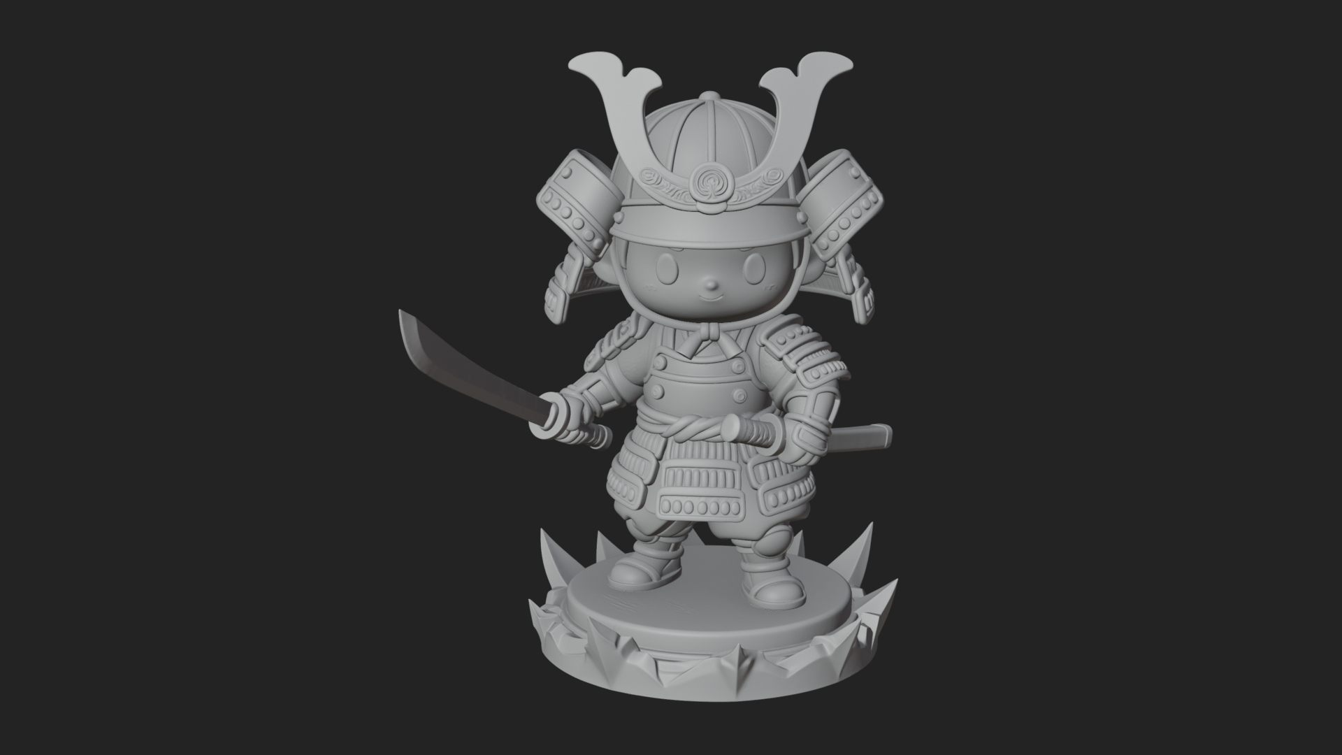 Chibi Samurai Warrior Statue Design 2 3D Print Model 3D Model