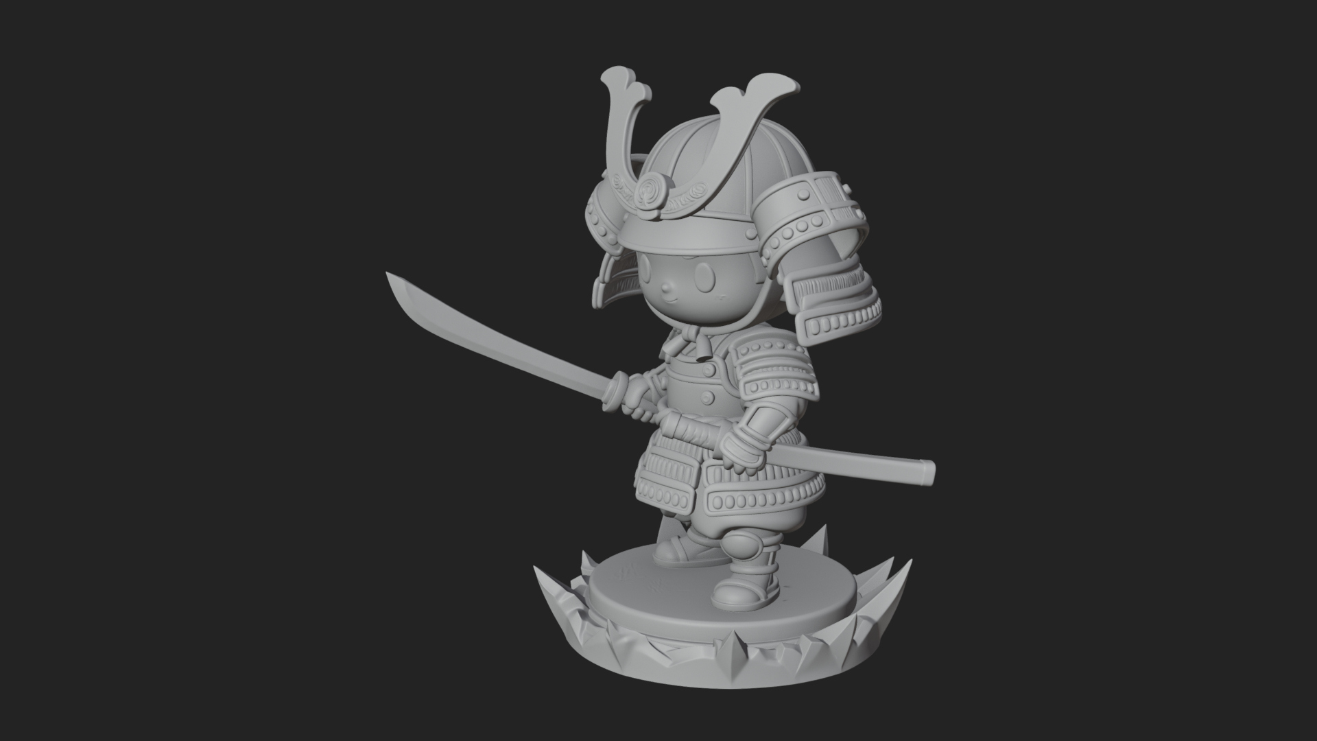 Chibi Samurai Warrior Statue Design 2 3D Print Model 3D Model