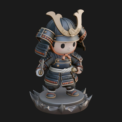 Chibi Samurai Warrior Statue Design 2 3D Print Model