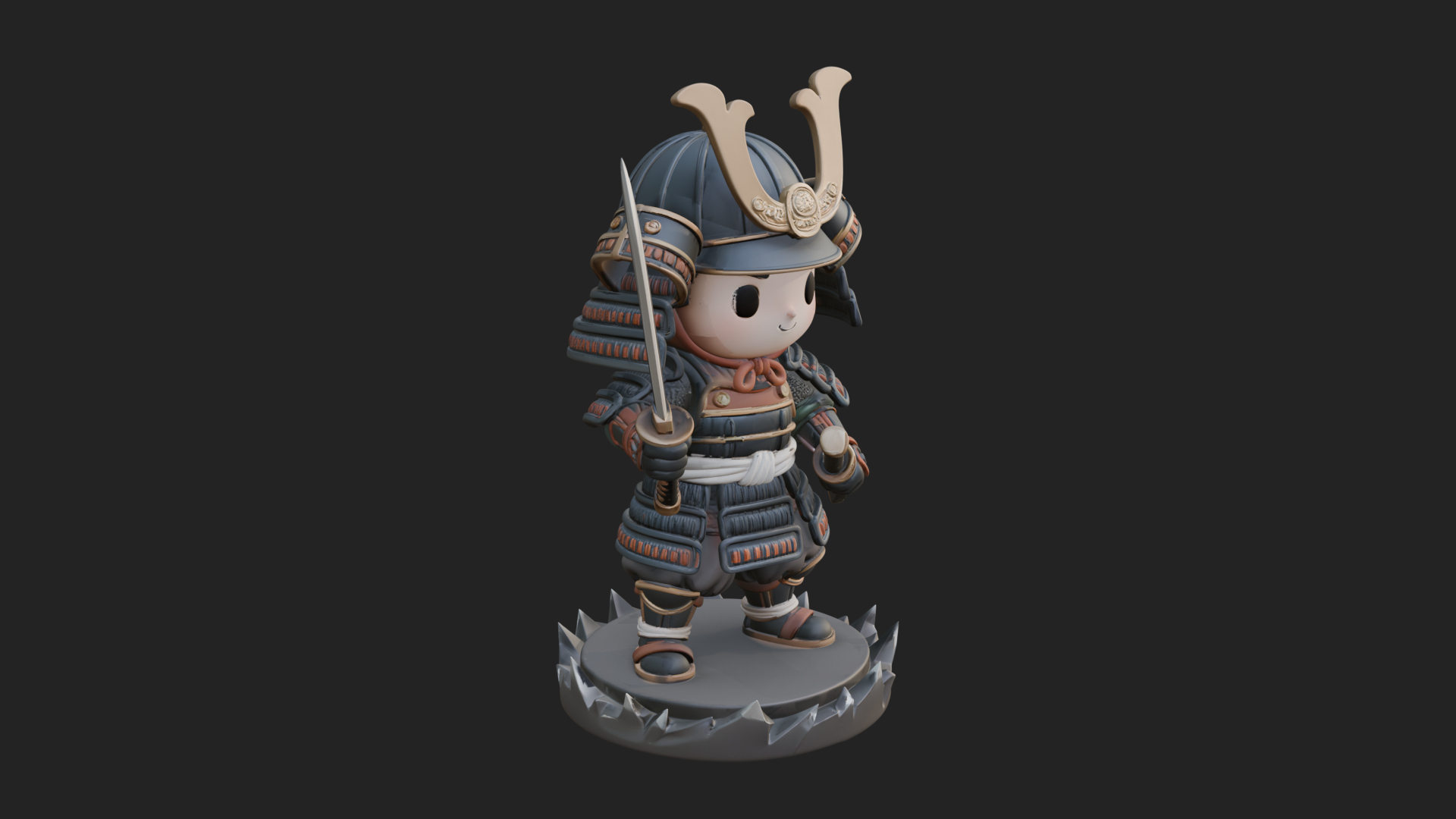 Chibi Samurai Warrior Statue Design 3 3D Print Model 3D Model