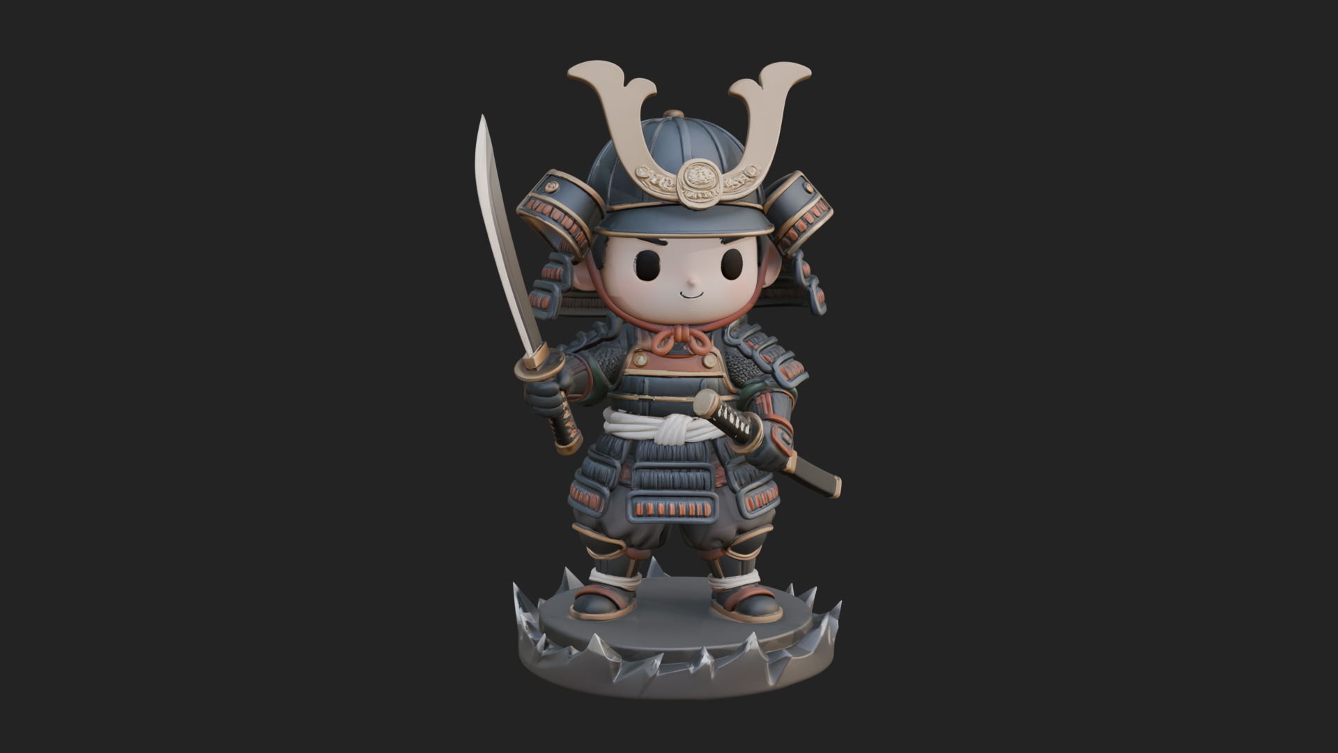 Chibi Samurai Warrior Statue Design 3 3D Print Model 3D Model