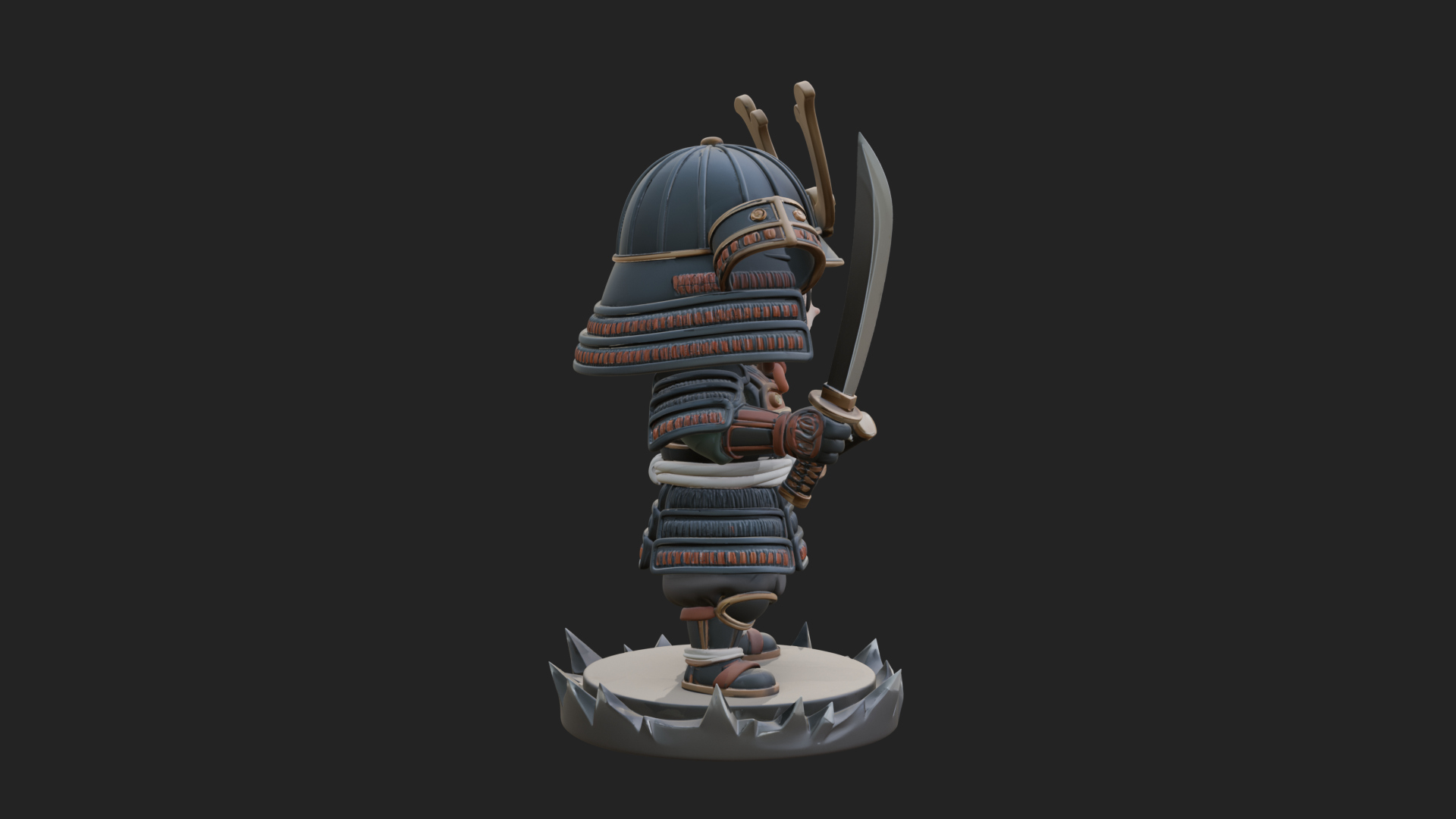 Chibi Samurai Warrior Statue Design 3 3D Print Model 3D Model