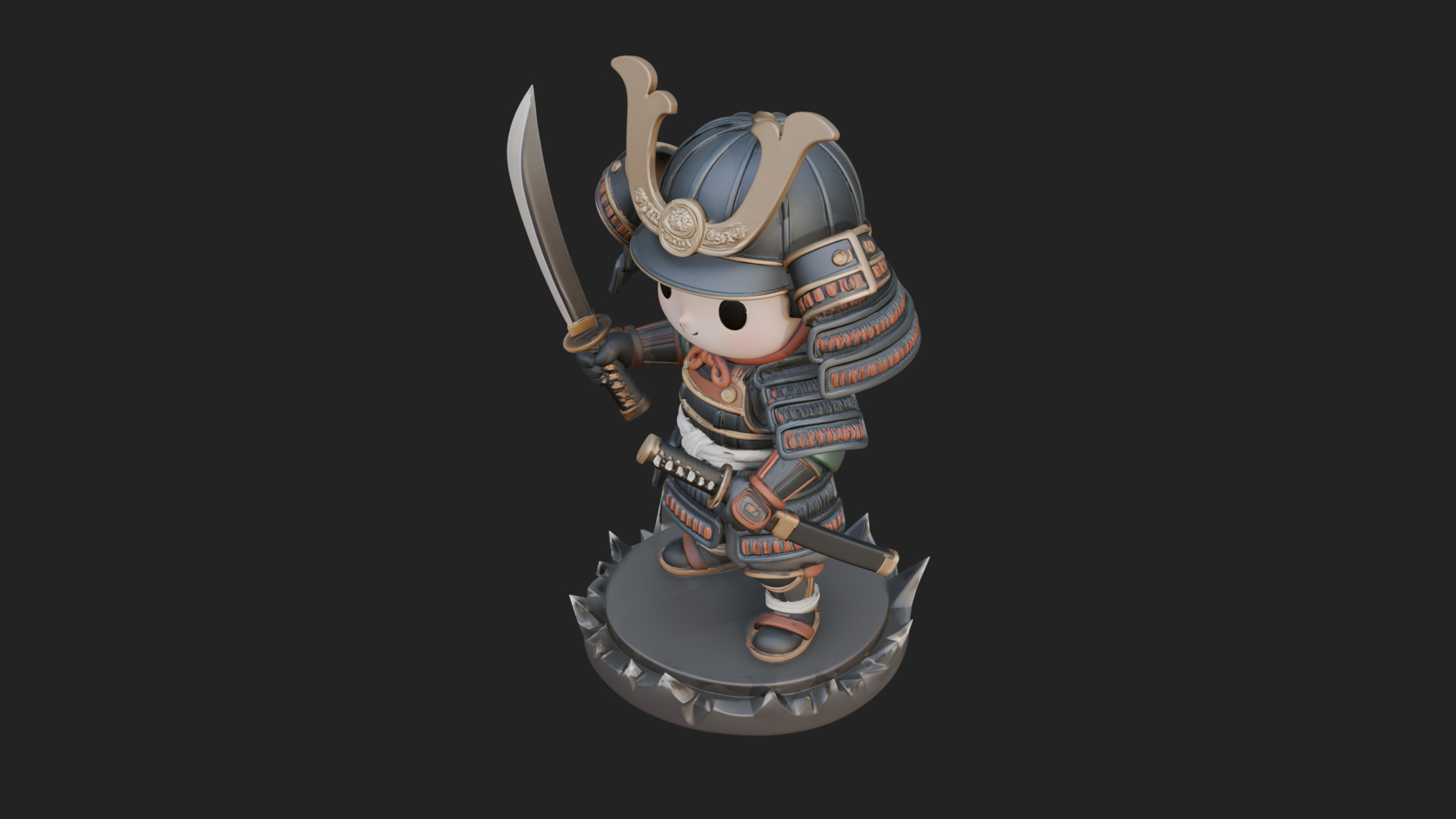 Chibi Samurai Warrior Statue Design 3 3D Print Model 3D Model
