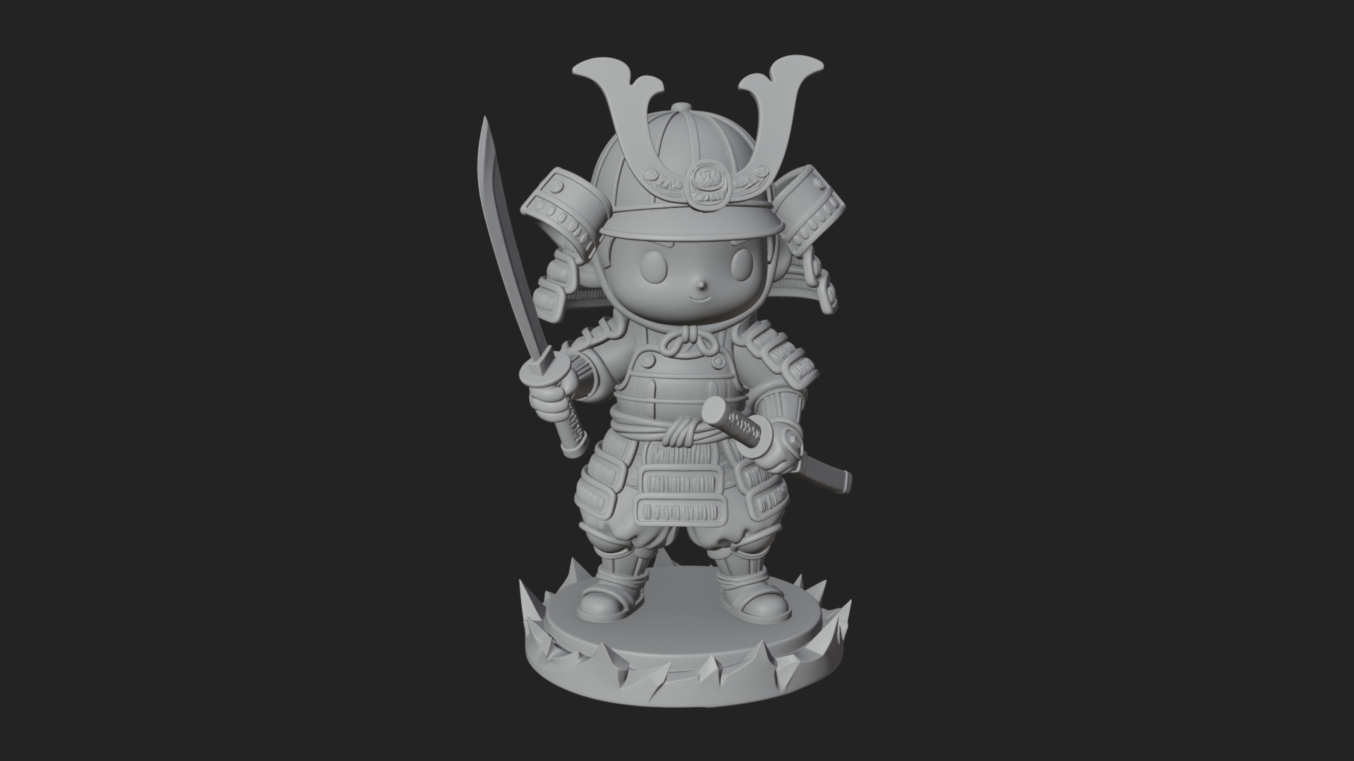 Chibi Samurai Warrior Statue Design 3 3D Print Model 3D Model
