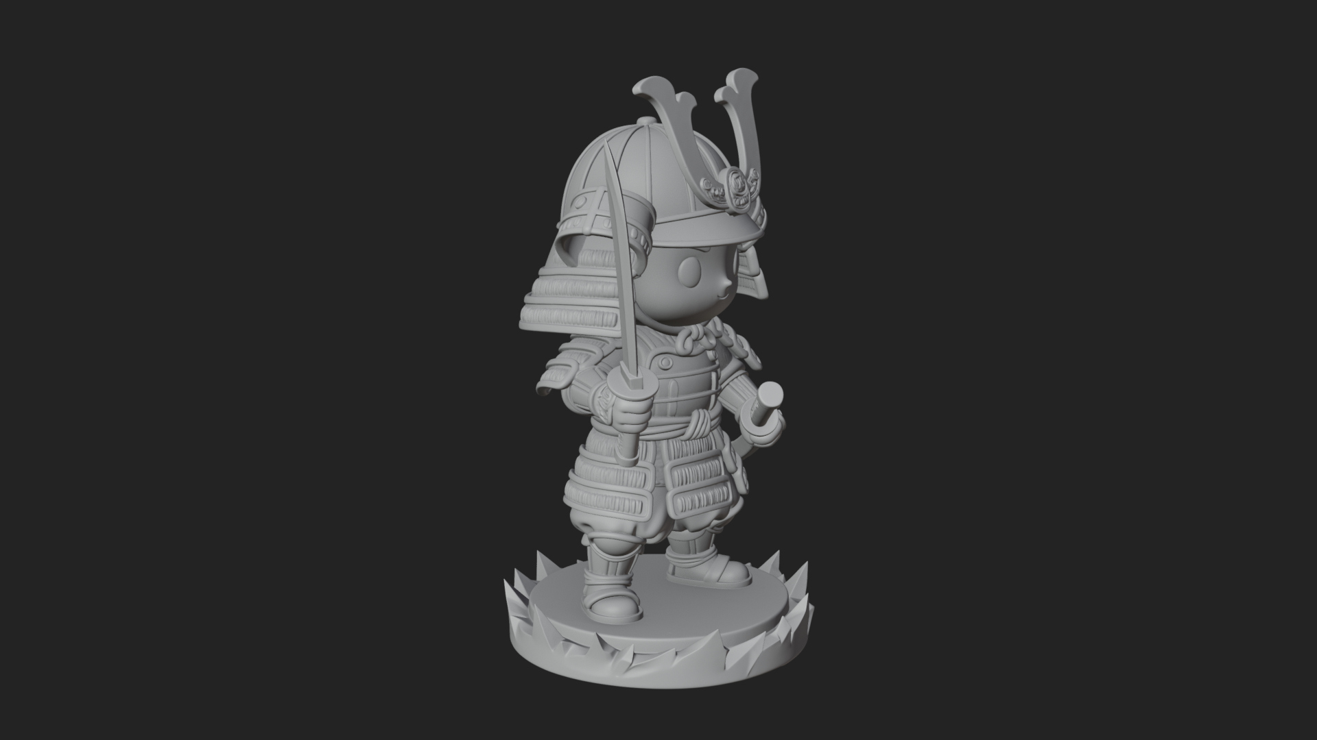 Chibi Samurai Warrior Statue Design 3 3D Print Model 3D Model