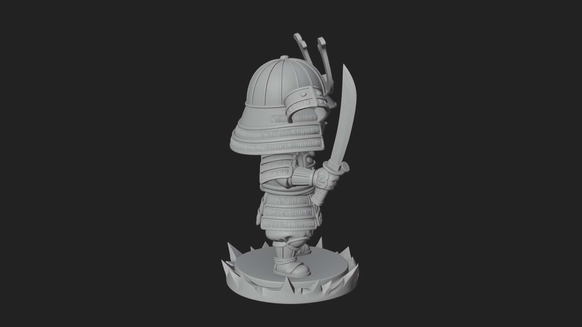 Chibi Samurai Warrior Statue Design 3 3D Print Model 3D Model