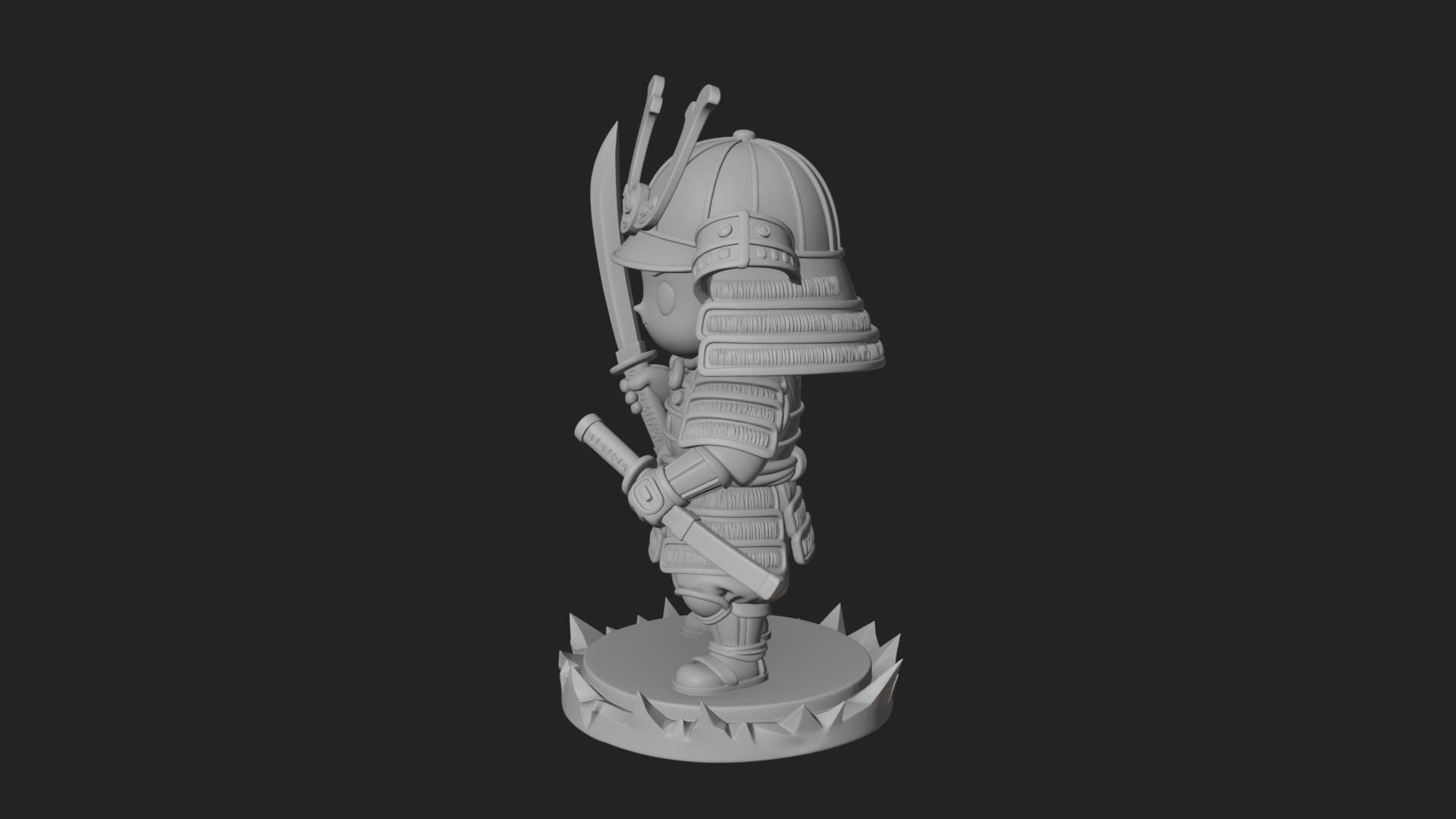 Chibi Samurai Warrior Statue Design 3 3D Print Model 3D Model