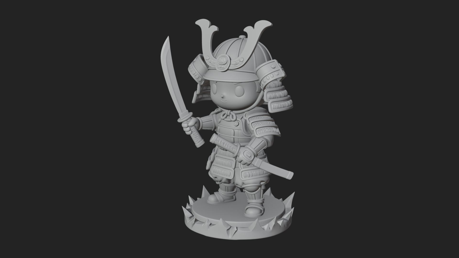 Chibi Samurai Warrior Statue Design 3 3D Print Model 3D Model