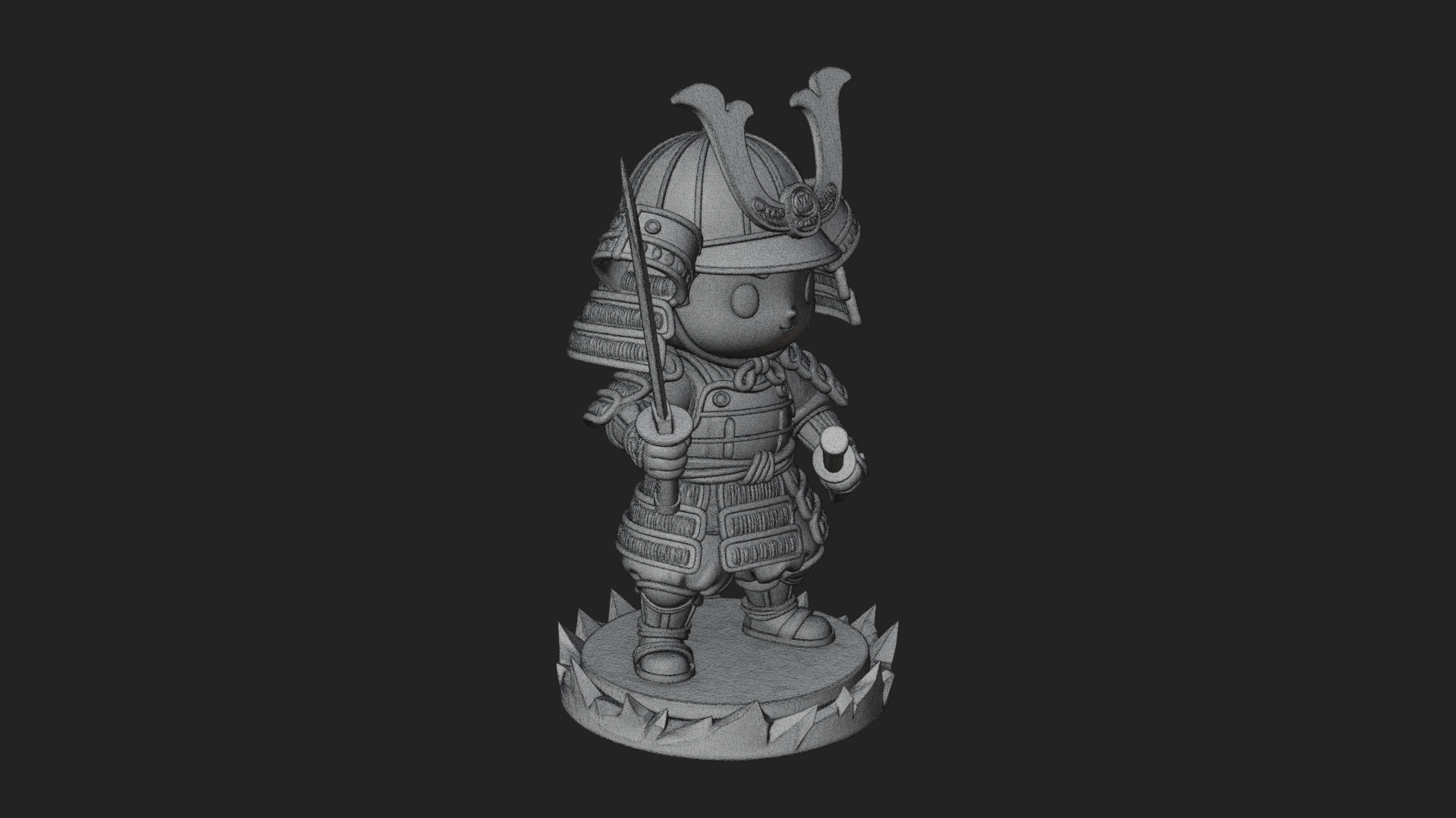 Chibi Samurai Warrior Statue Design 3 3D Print Model 3D Model