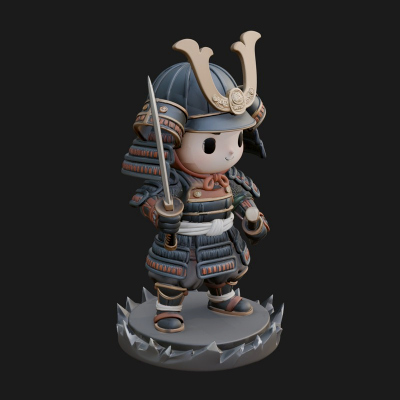 Chibi Samurai Warrior Statue Design 3 3D Print Model