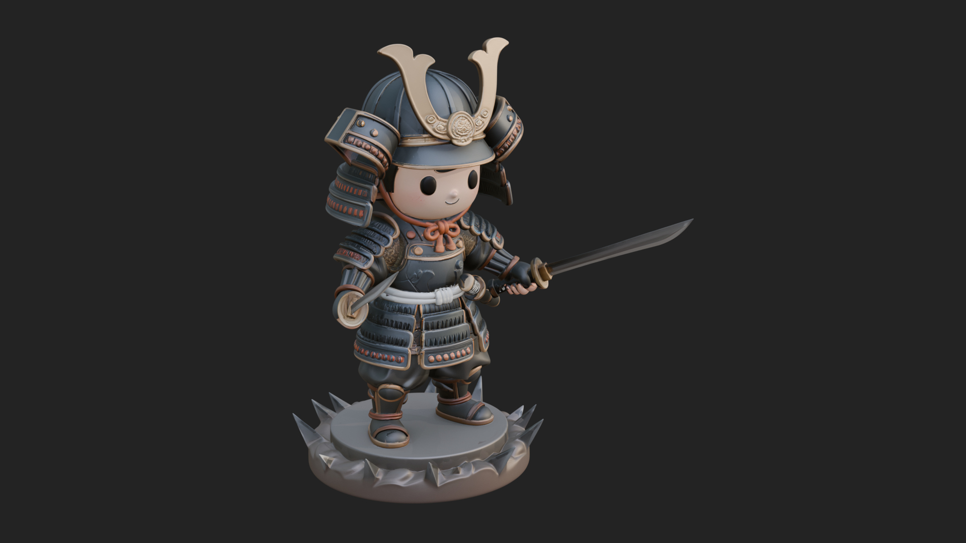 Chibi Samurai Warrior Statue Design 4 3D Print Model 3D Model