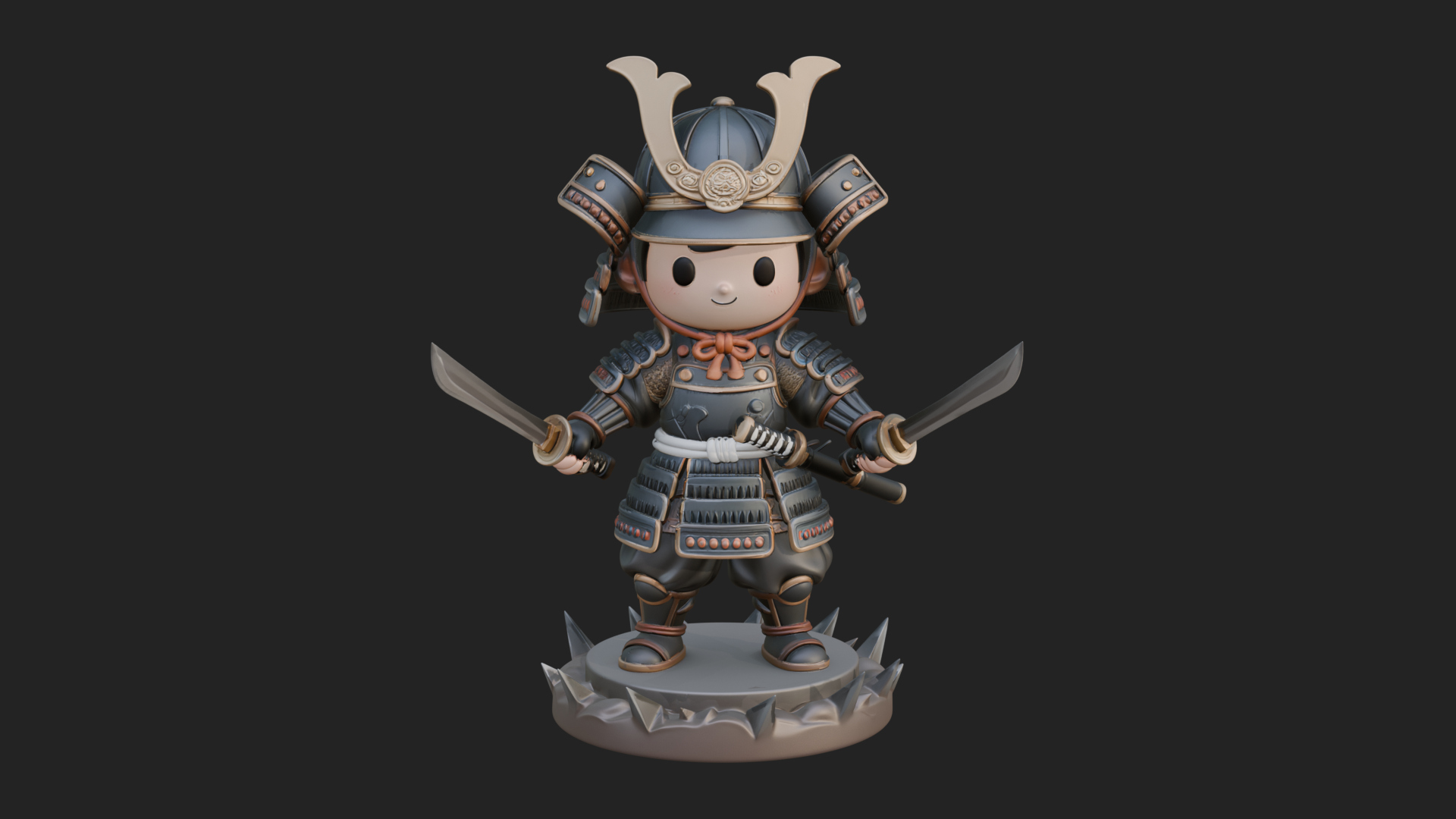 Chibi Samurai Warrior Statue Design 4 3D Print Model 3D Model