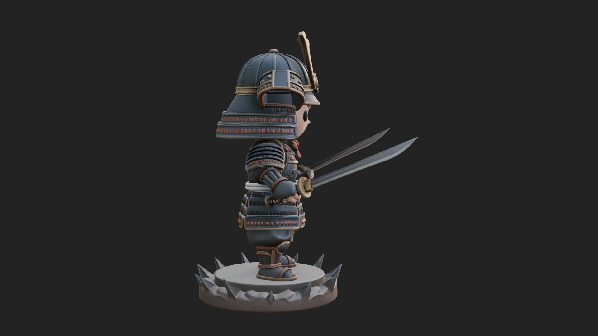 Chibi Samurai Warrior Statue Design 4 3D Print Model 3D Model