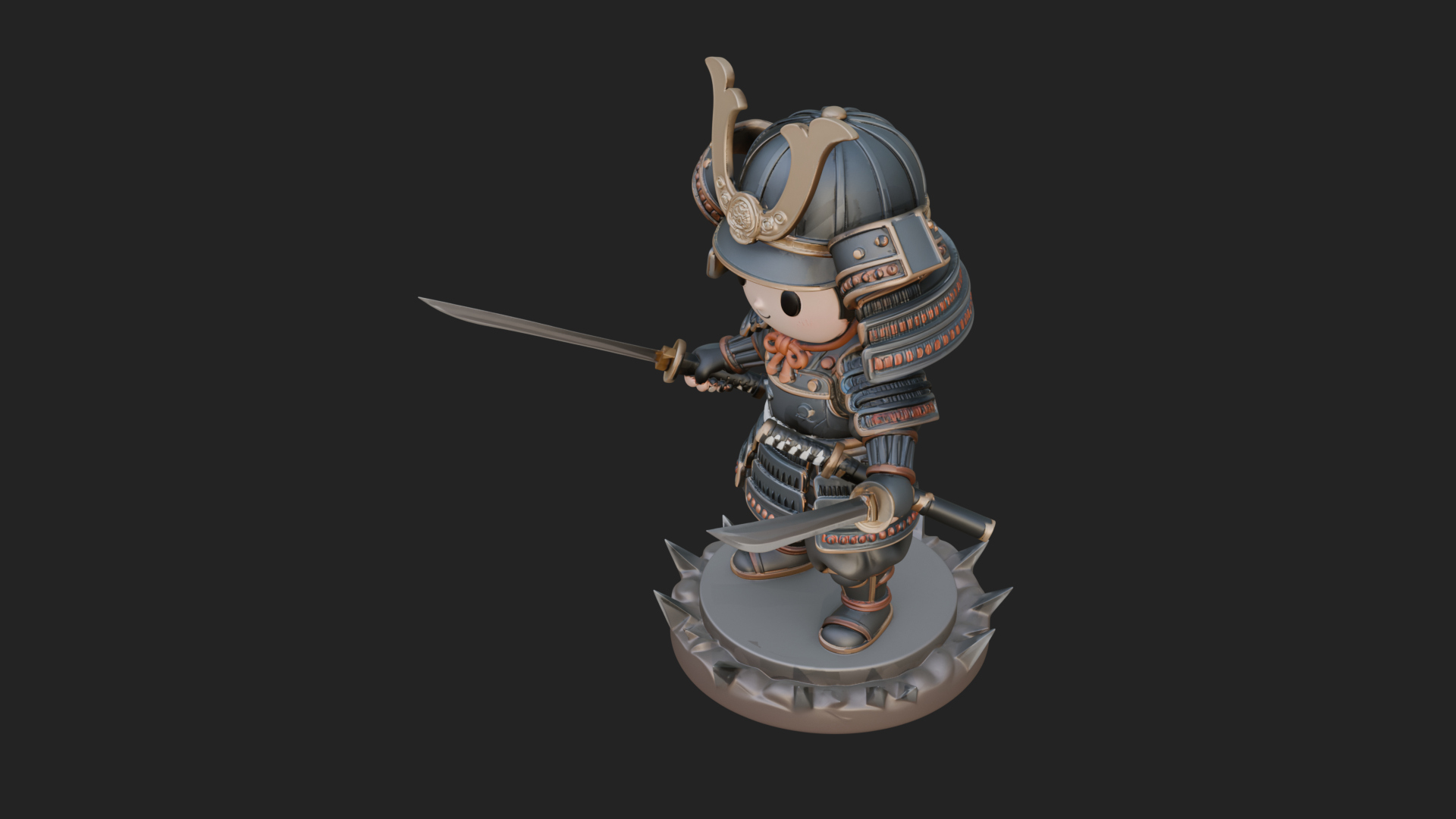 Chibi Samurai Warrior Statue Design 4 3D Print Model 3D Model