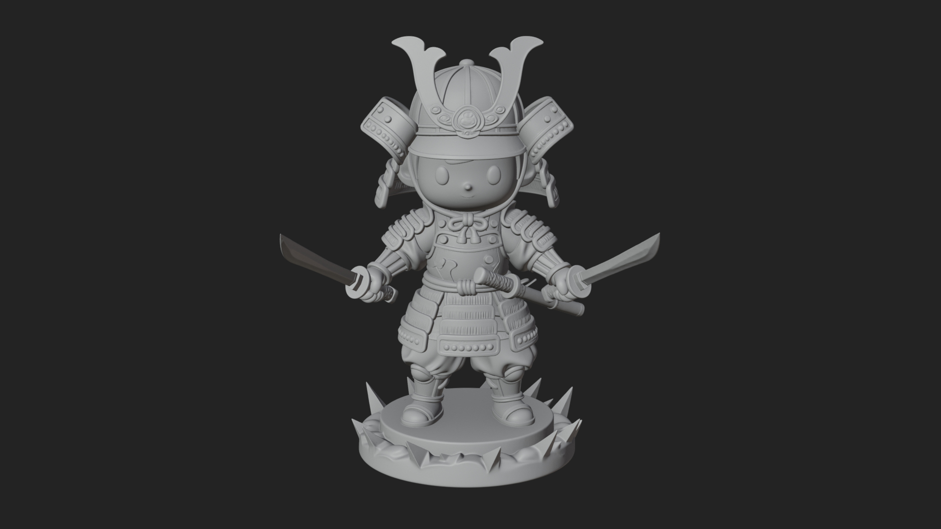 Chibi Samurai Warrior Statue Design 4 3D Print Model 3D Model