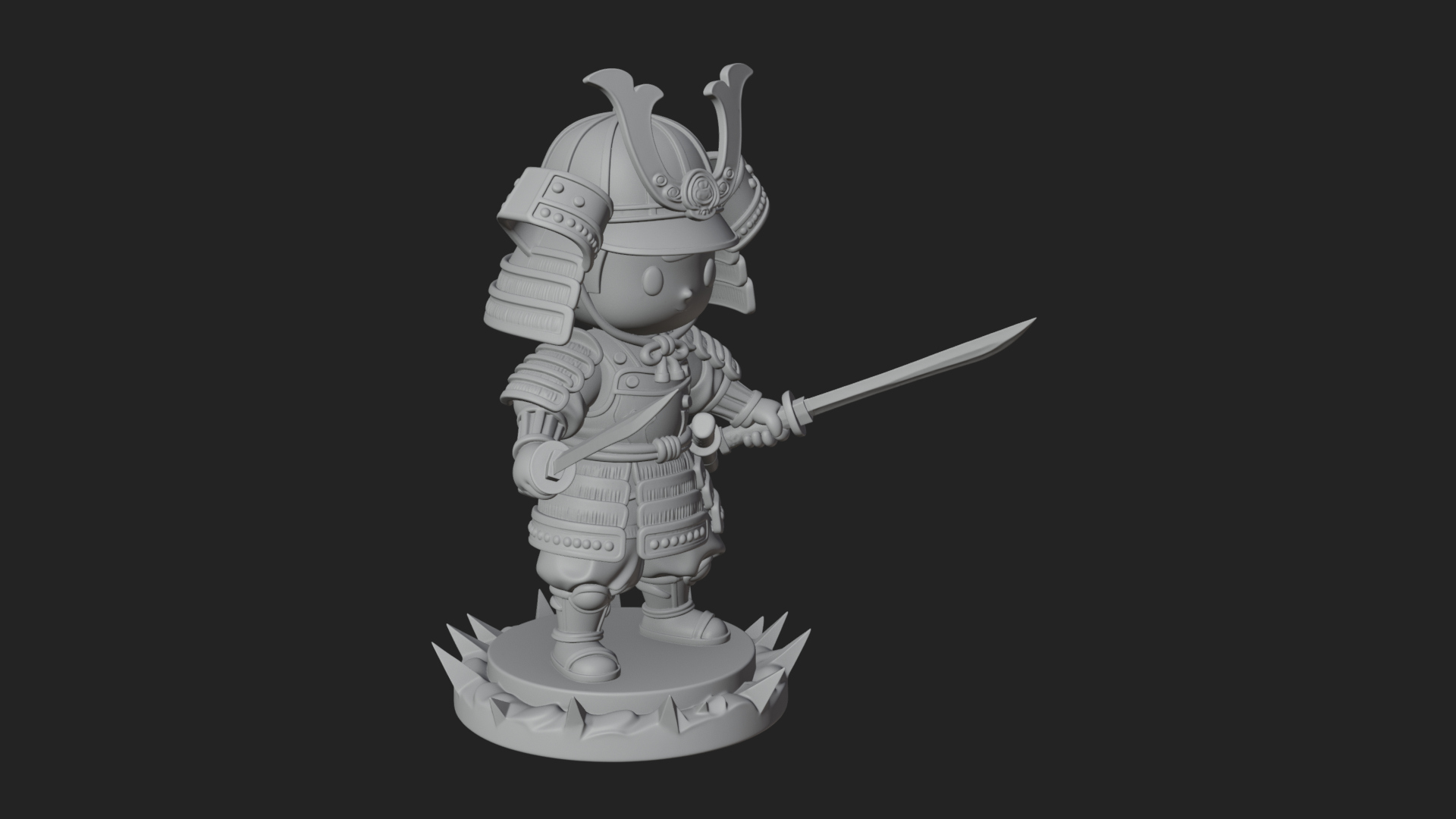 Chibi Samurai Warrior Statue Design 4 3D Print Model 3D Model