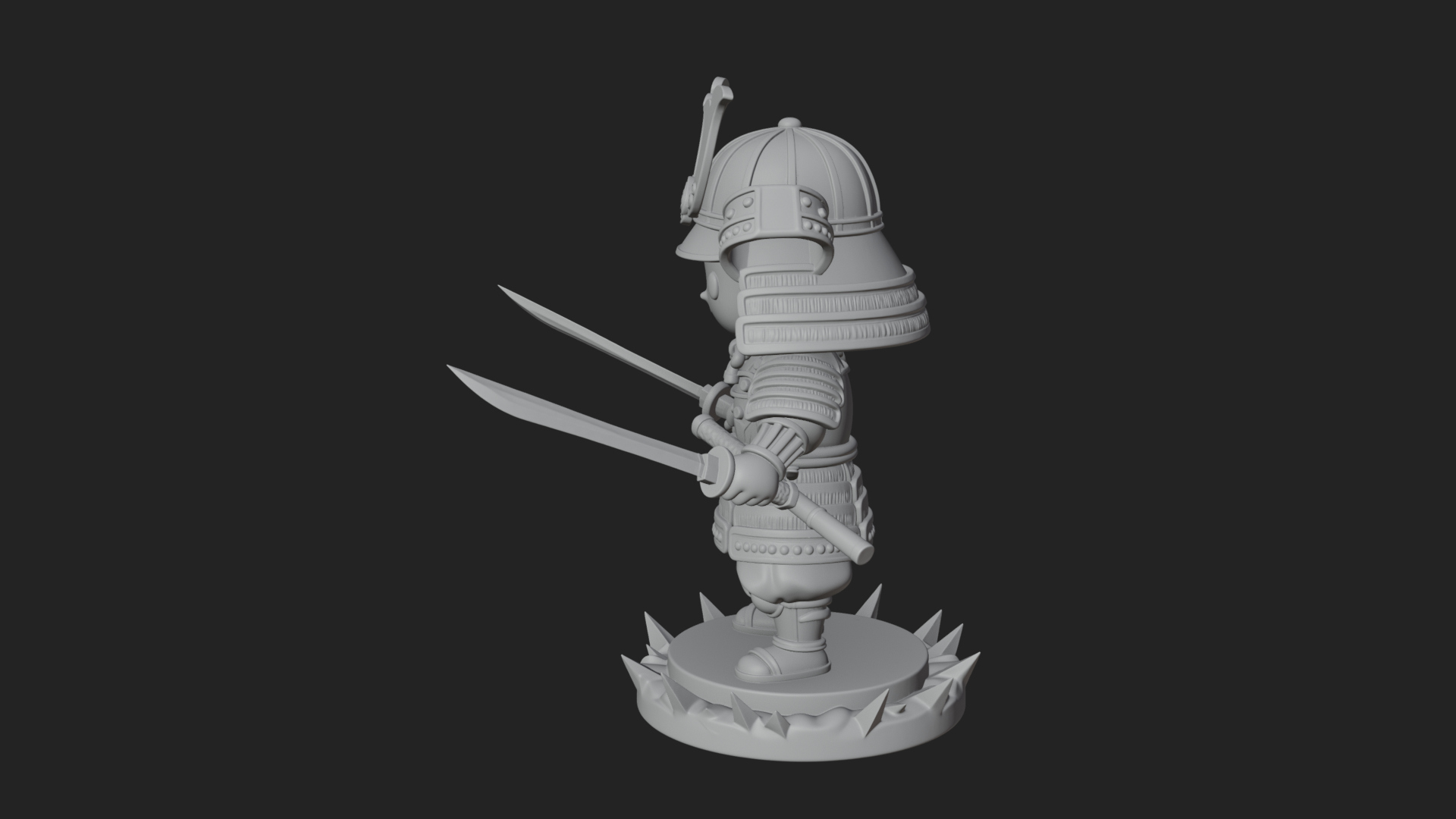 Chibi Samurai Warrior Statue Design 4 3D Print Model 3D Model