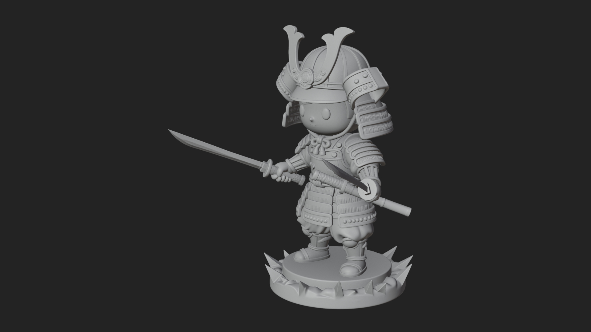 Chibi Samurai Warrior Statue Design 4 3D Print Model 3D Model