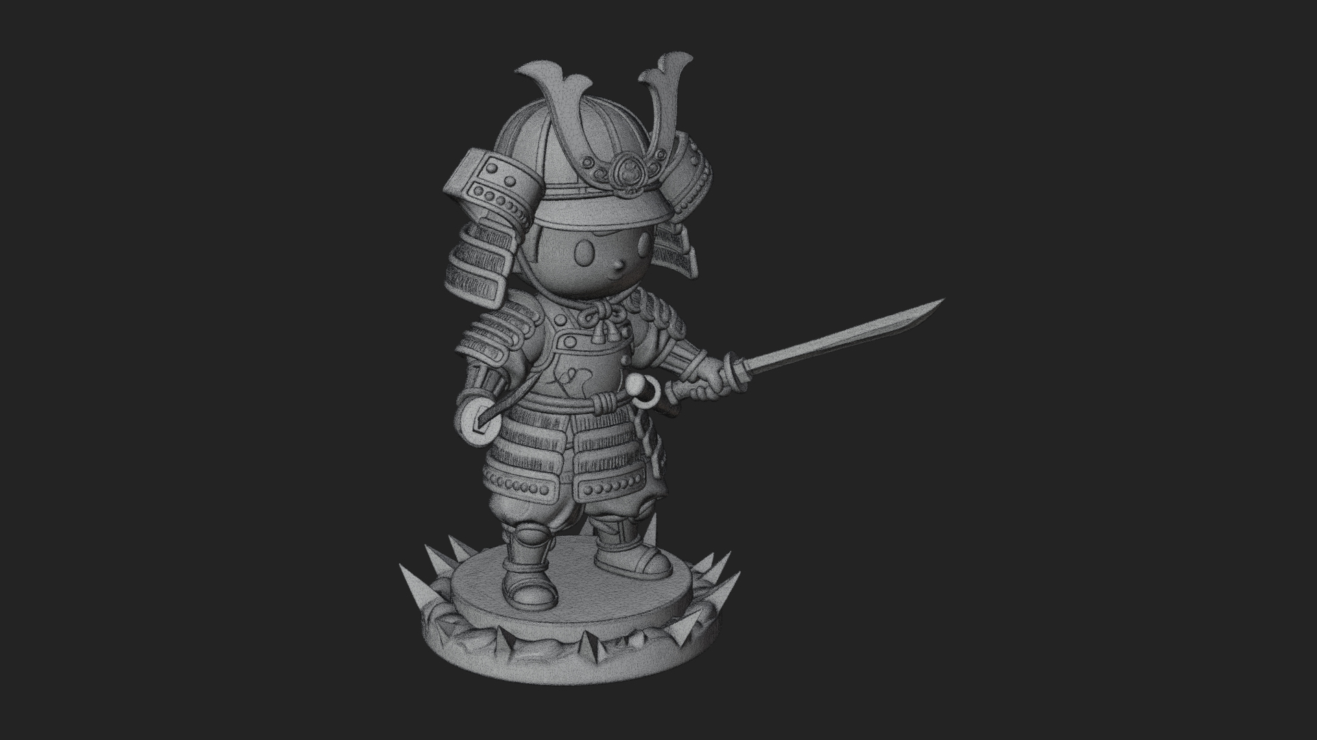 Chibi Samurai Warrior Statue Design 4 3D Print Model 3D Model