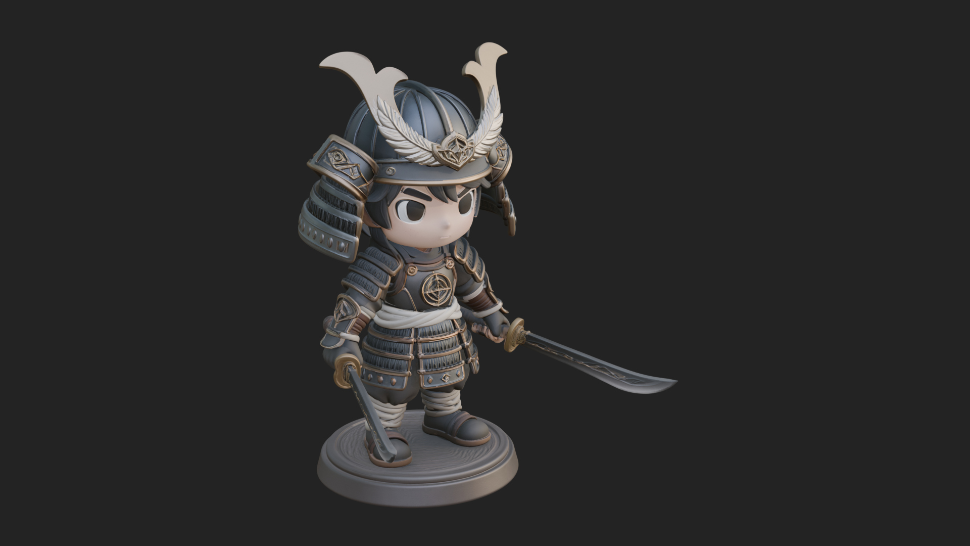 Chibi Samurai Warrior Statue Design 5 3D Print Model 3D Model